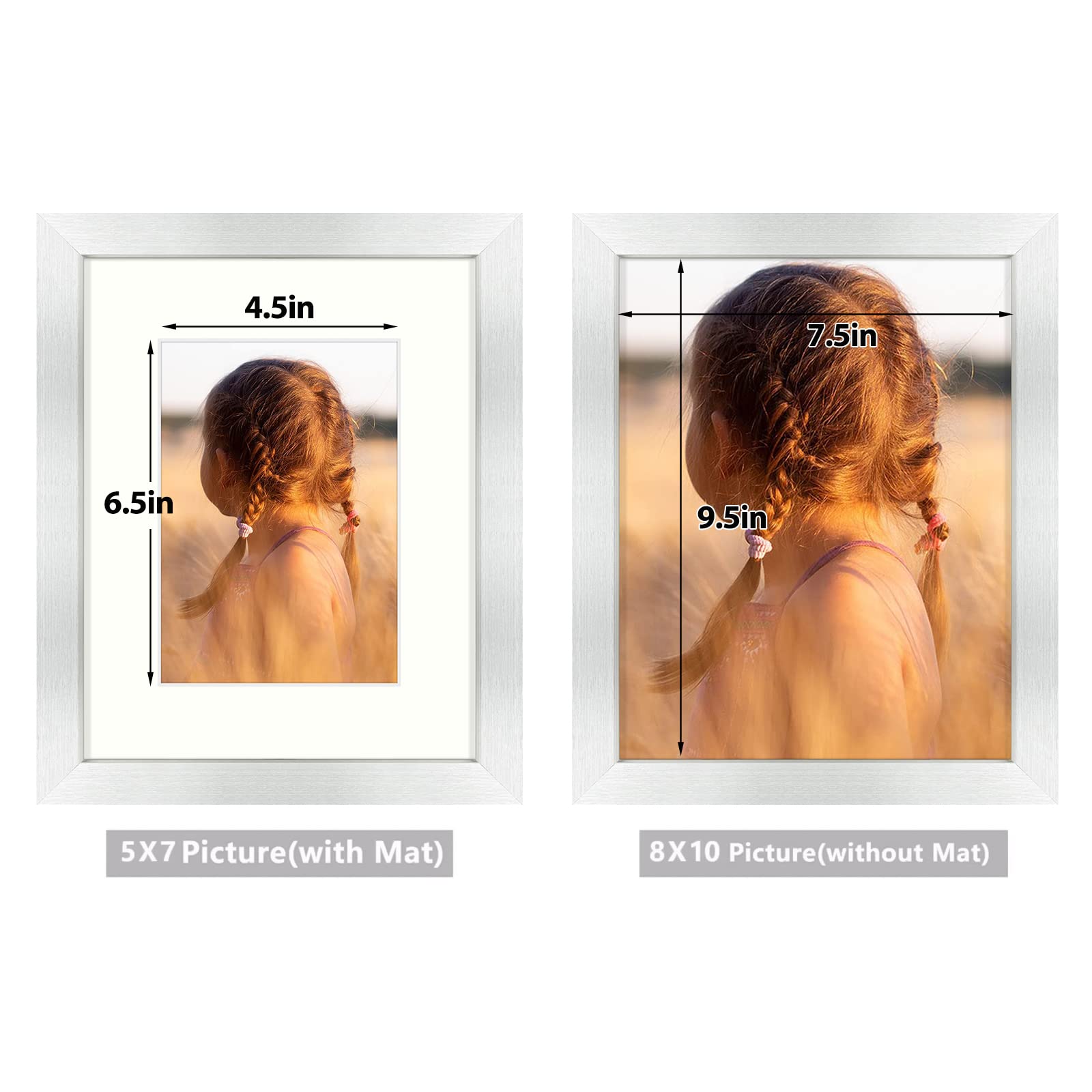 Golden State Art, 8x10 Picture Frame with Mat for 5x7 Photo - High Definition Glass Wall Mounting or Tabletop Display (Silver, 1