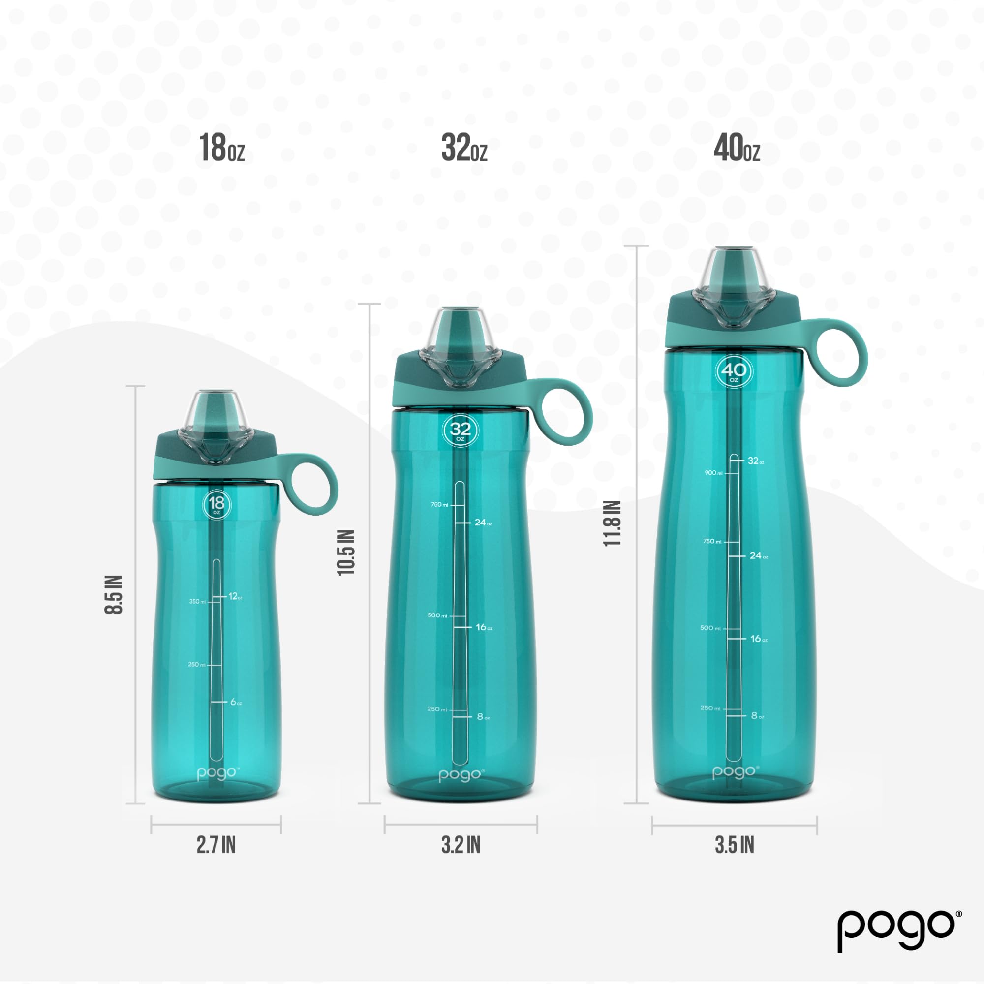 Pogo Tritan Plastic Water Bottle, 18 Oz, BPA-Free, Teal, Soft Straw Lid, Model 213-0694-023