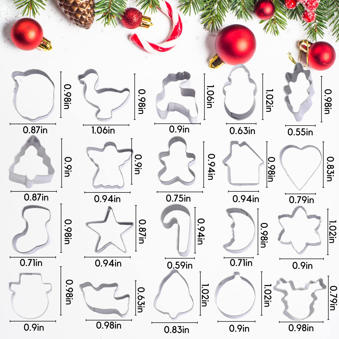 Christmas Cookie Cutters Set,20Pcs Mini Christmas Cookie Cutters Stainless Steel Gingerbread Man Tree Snowflake Candy Cane Santa