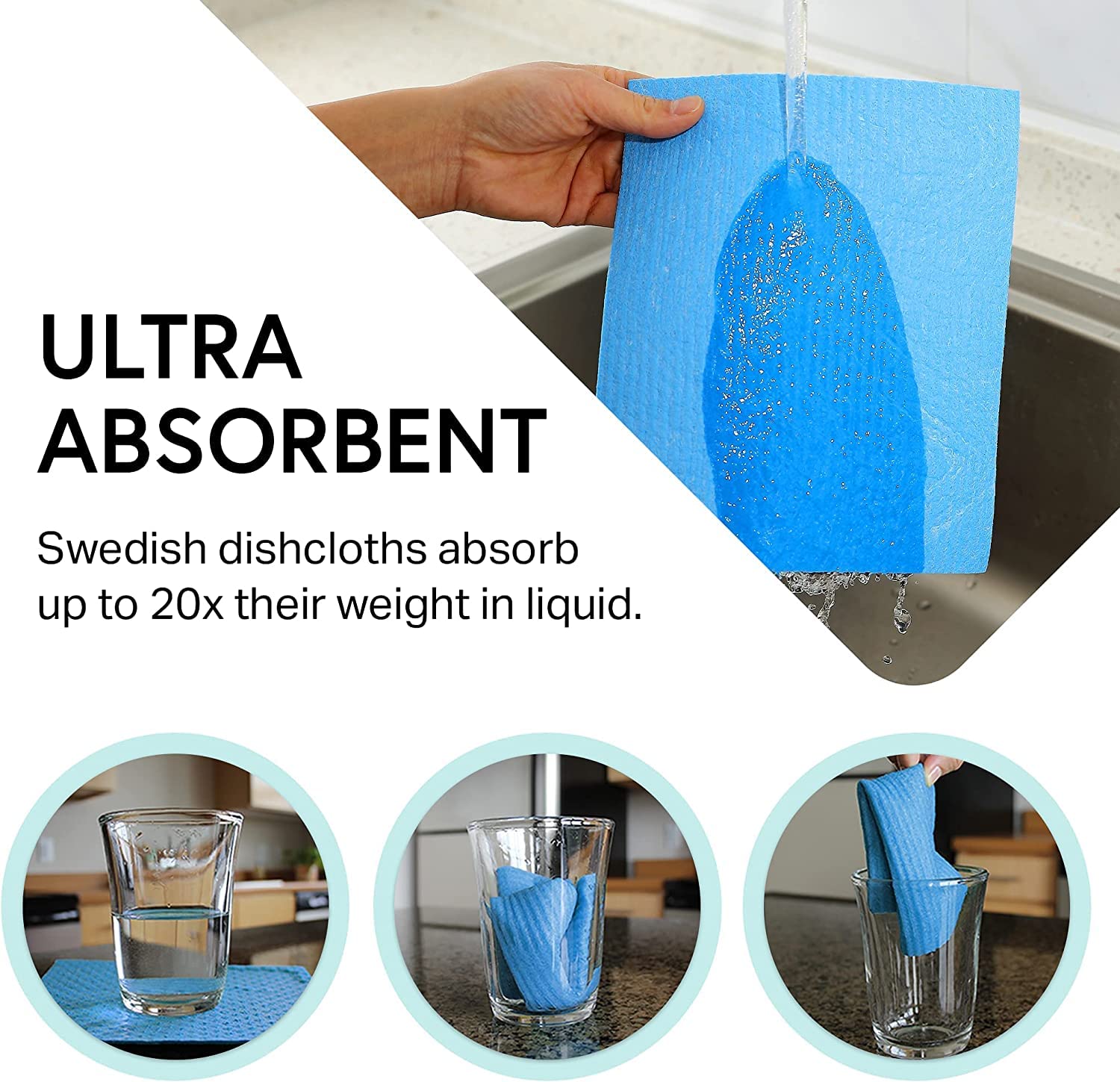 Swedish Dishcloth Cellulose Sponge Cloths - Bulk 10 Pack Of Eco-Friendly No Odor Reusable Cleaning Cloths For Kitchen - Absorben