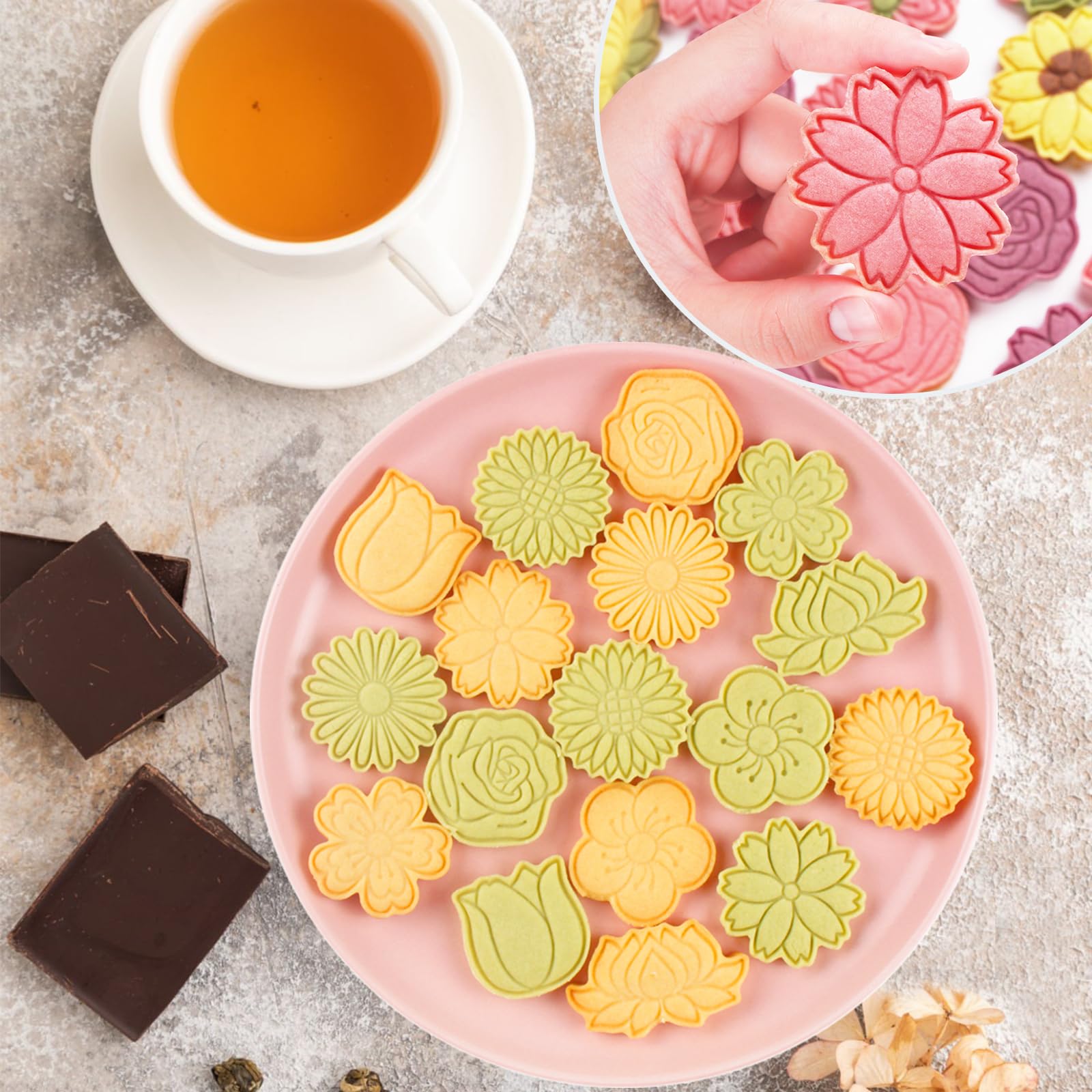 Bigqin 8 Pcs Cookie Cutters Set 3D Cute Cartoon Shapes With Flower Cookie Mold Pink Diy Cartoon Biscuit Baking Mold Tool For Kid