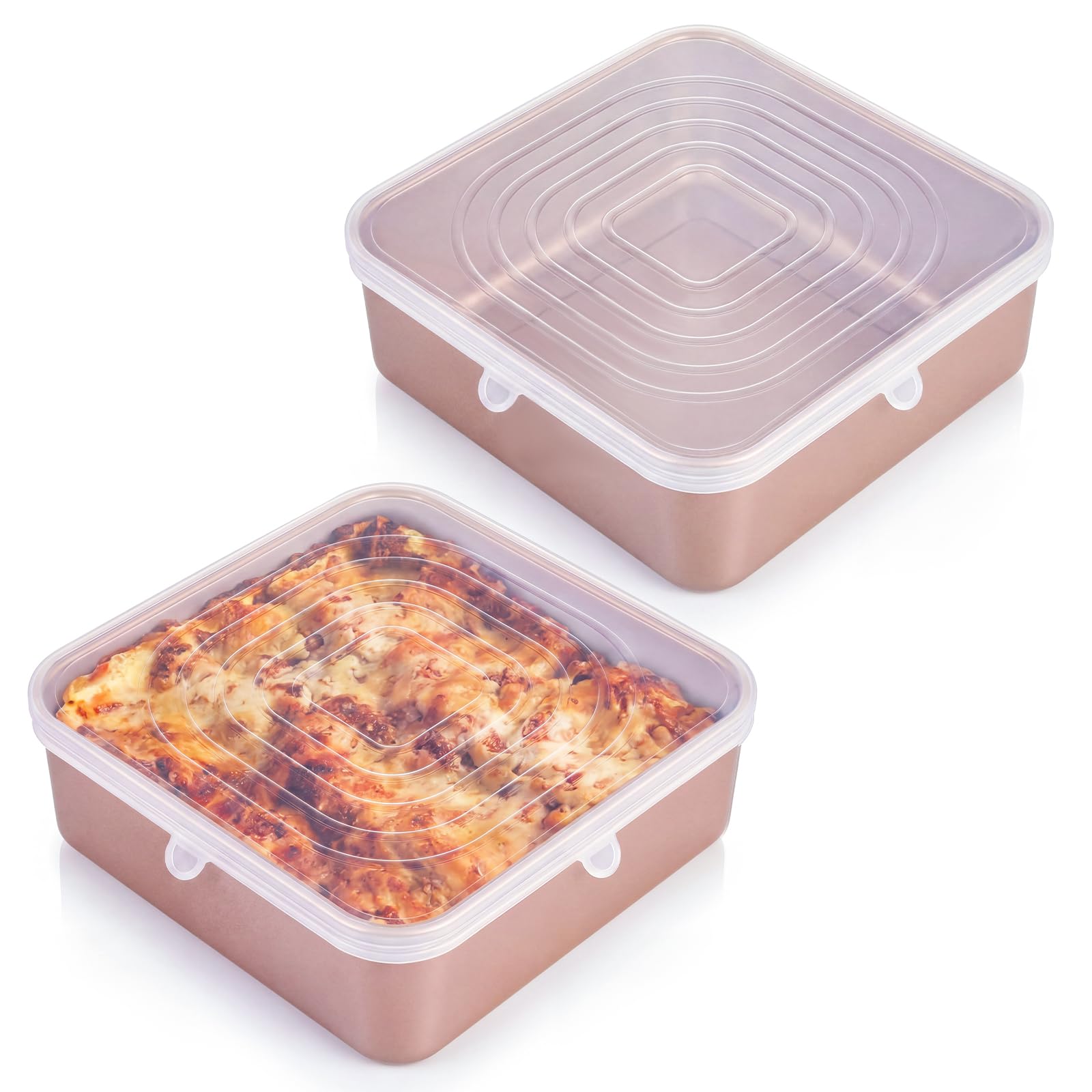 Yiyiring 2 Pcs 9x9 Inch Silicone Bakeware Lids, Square Cake Pan Cover