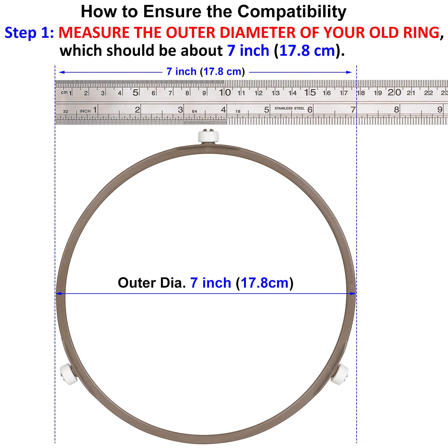 Jolaxy 7'' Microwave Turntable Ring with 12 mm Rollers  Microwave Oven Tray Support  Glass Plate Rotating Roller Ring  Ring Outer Diameter 7 inches (17.8 cm)  Roller Height 12 mm