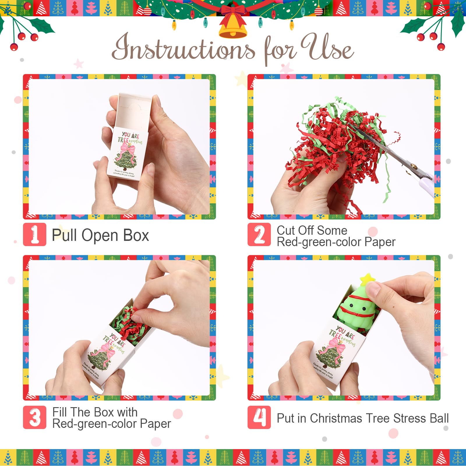 Wettarn 20 Sets Christmas Appreciation Gifts Tree Stress Balls with Support Gift Boxes Bulk Christmas Party Favors for Employee