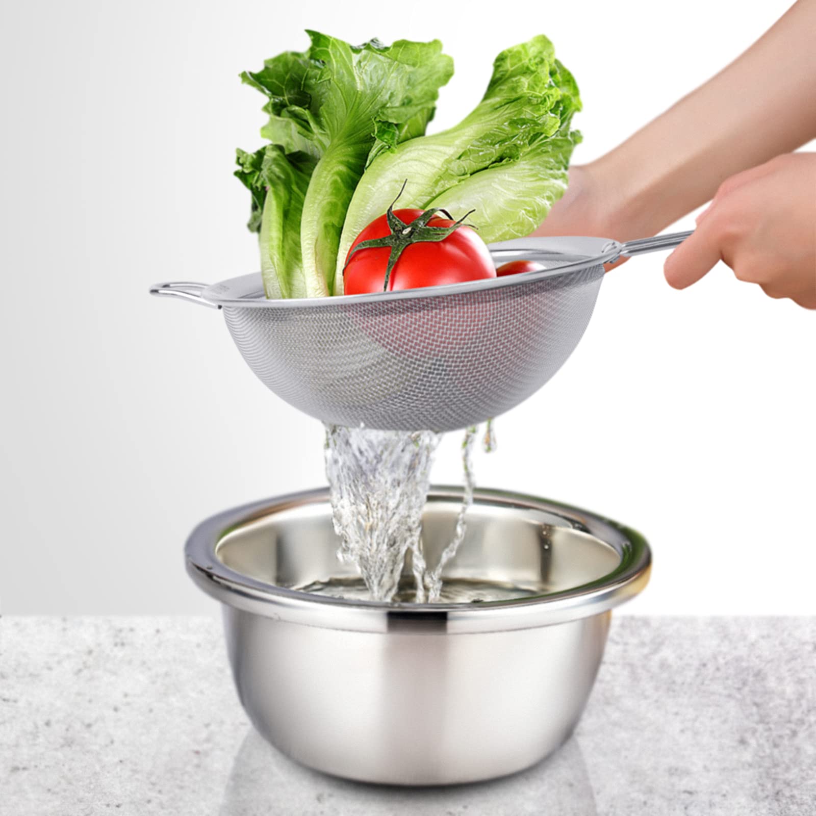 3 Pack Stainless Steel 18/8 Extra Fine Double Mesh Strainers, Large, Medium & Small Sifters, Ideal For Pasta, Rice, Tea, Spaghet