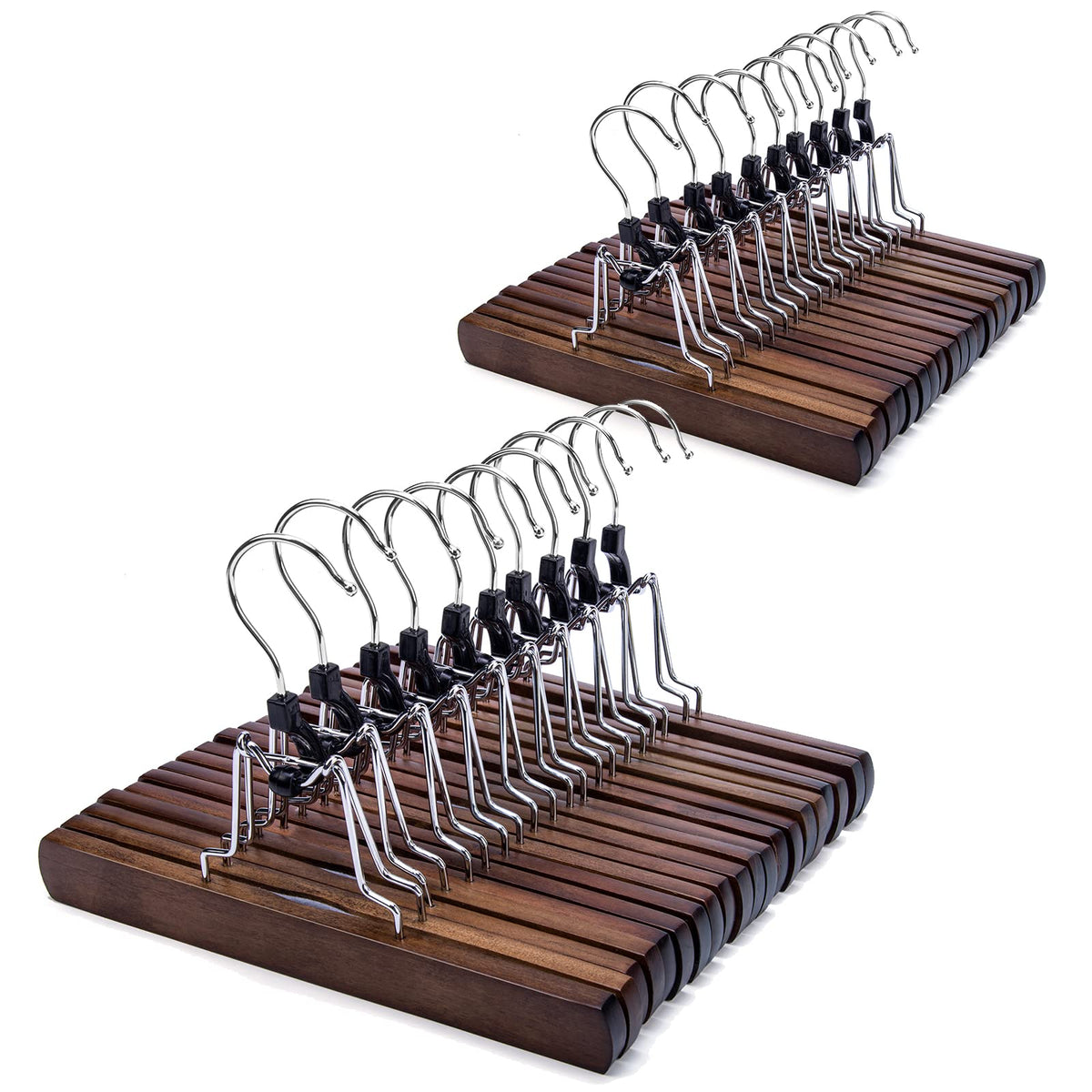 Nature Smile Wooden Pants Hangers 20 Pack Non Slip Skirt Hangers, Smooth Finish Solid Wood Clamp Hangers Hair Extension Hangers
