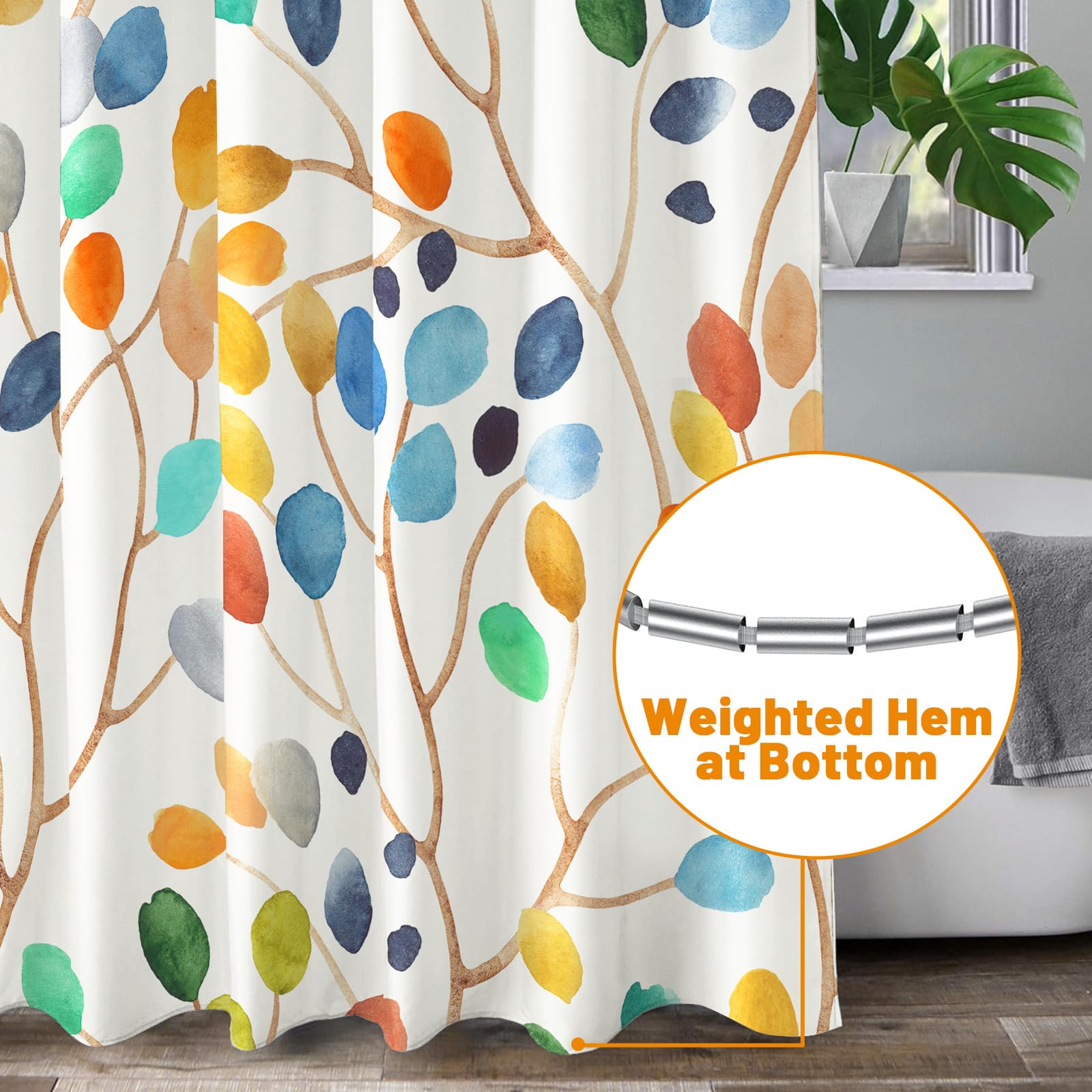 Lxbni Small Boho Floral Shower Curtain, Colorful Botanical Flower Leaf Bohemian Waterproof Shower Curtain With Hooks, Bathroom D