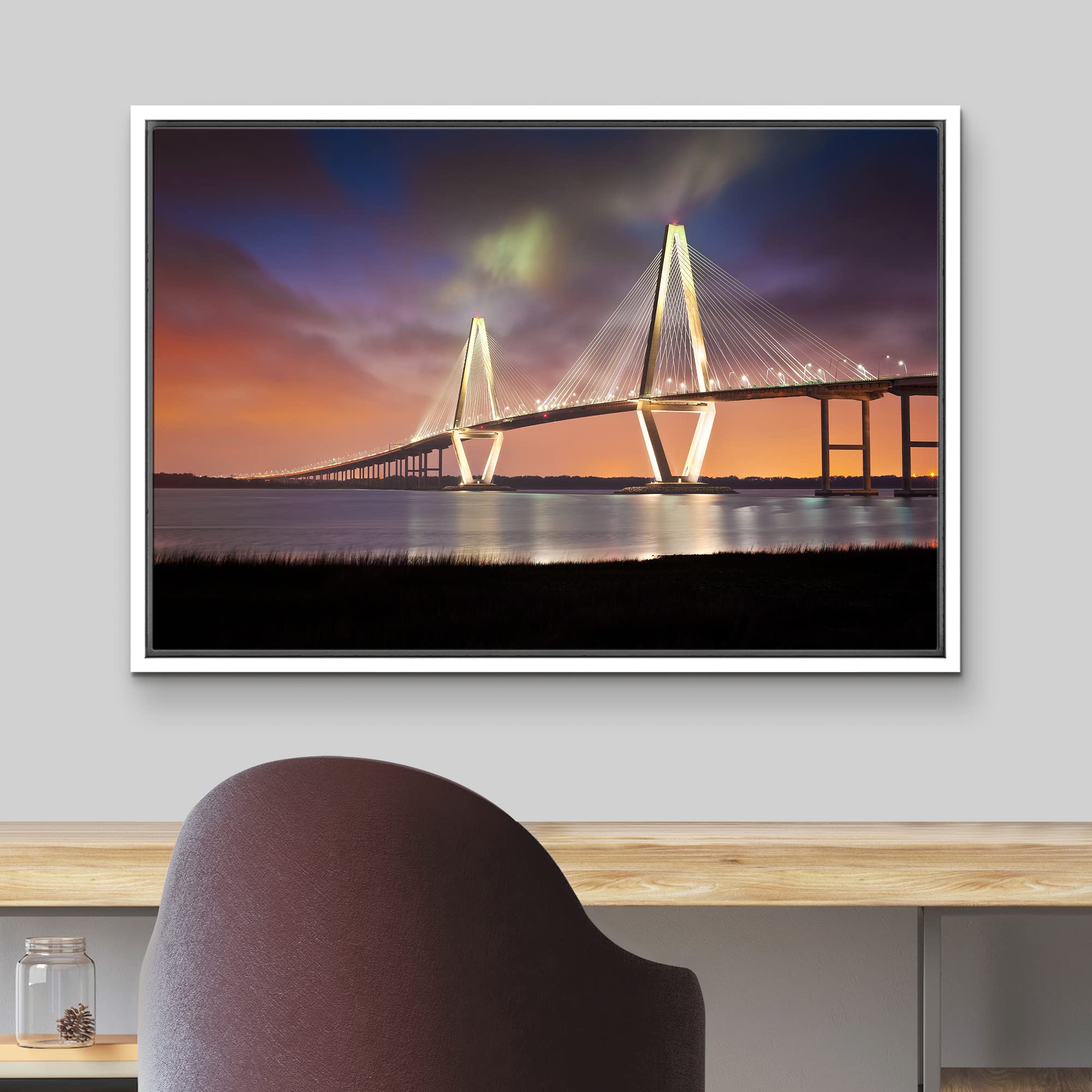 wall26 Arthur Ravenel Jr Cooper River Bridge Charleston South Carolina - Framed Canvas Art Wall Art - 24''x36'' White