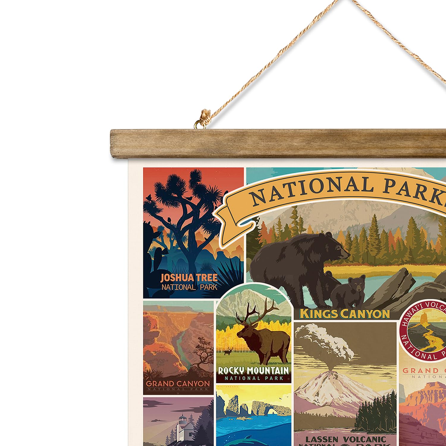 Xiaoaika Usa National Parks Retro Poster Collection - Illustrated Travel Destinations With Wooden Hanger - Vintage Wall Art For