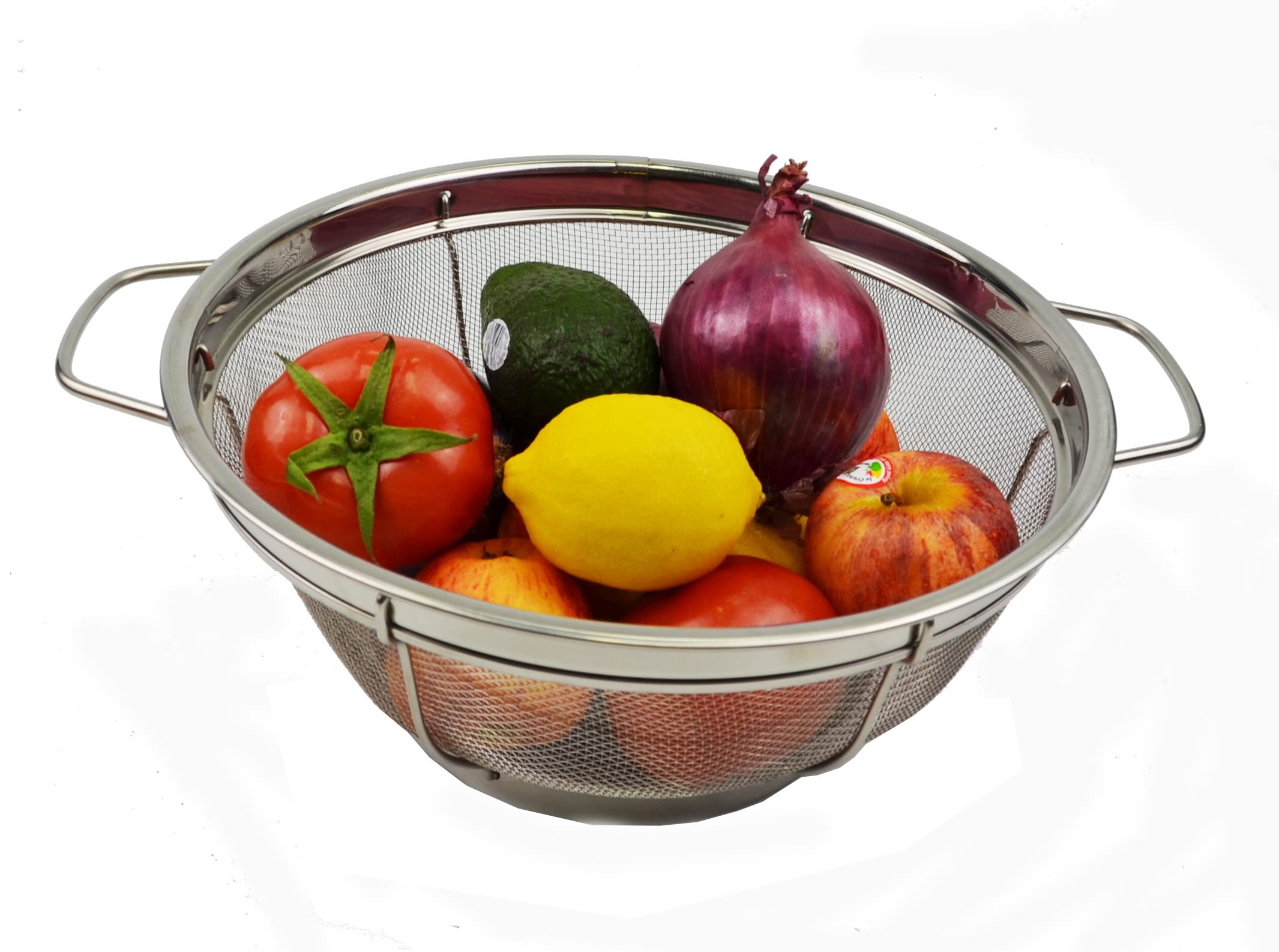 Sammart Stainless Steel Mesh Colander With Handle - Basket With Resting Base - Net Strainer Basket For Vegetable And Fruits (2,