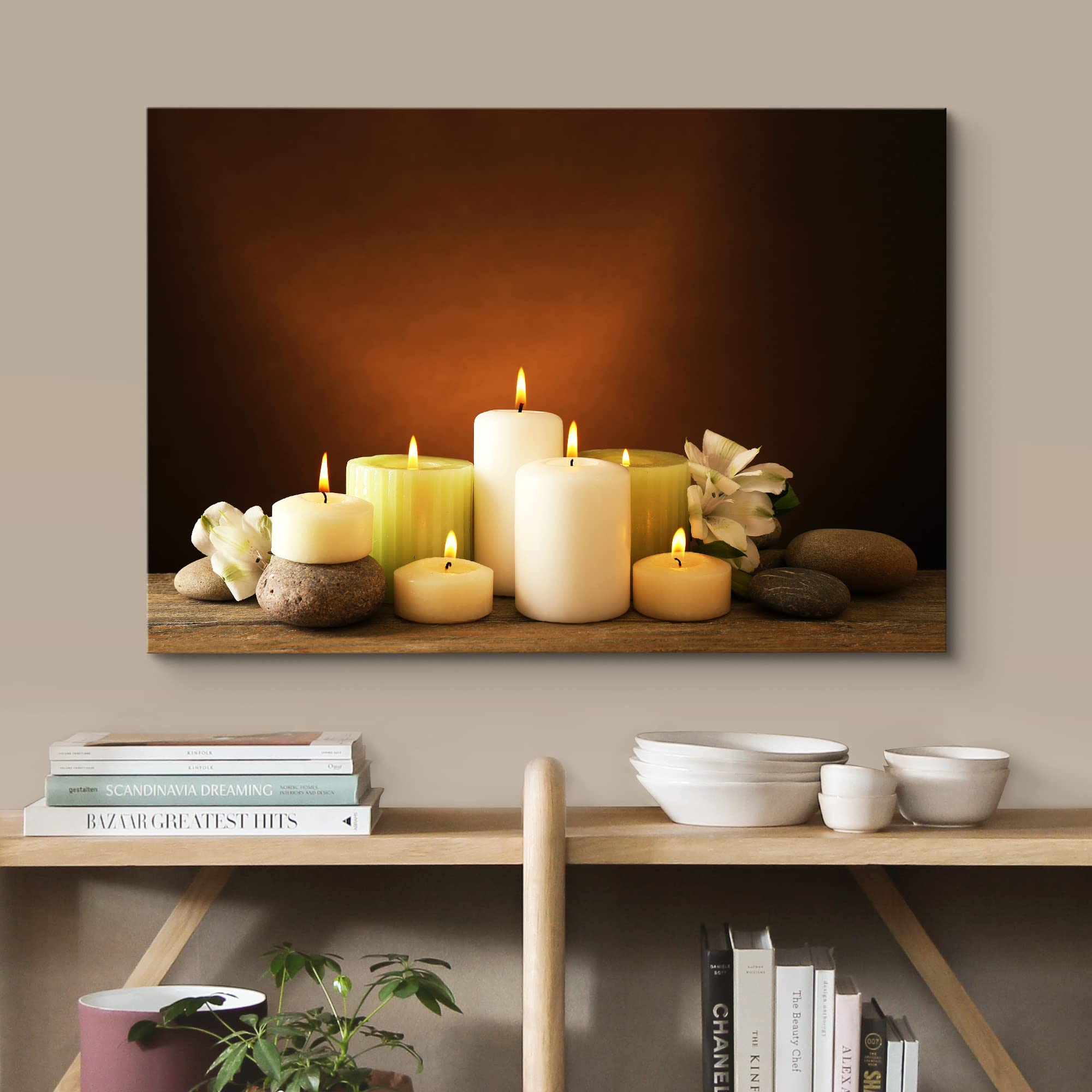 Wall26 Canvas Print Wall Art Meditation White Relaxation Candles Massage Stones Nature Wilderness Photography Realism Rustic Lan
