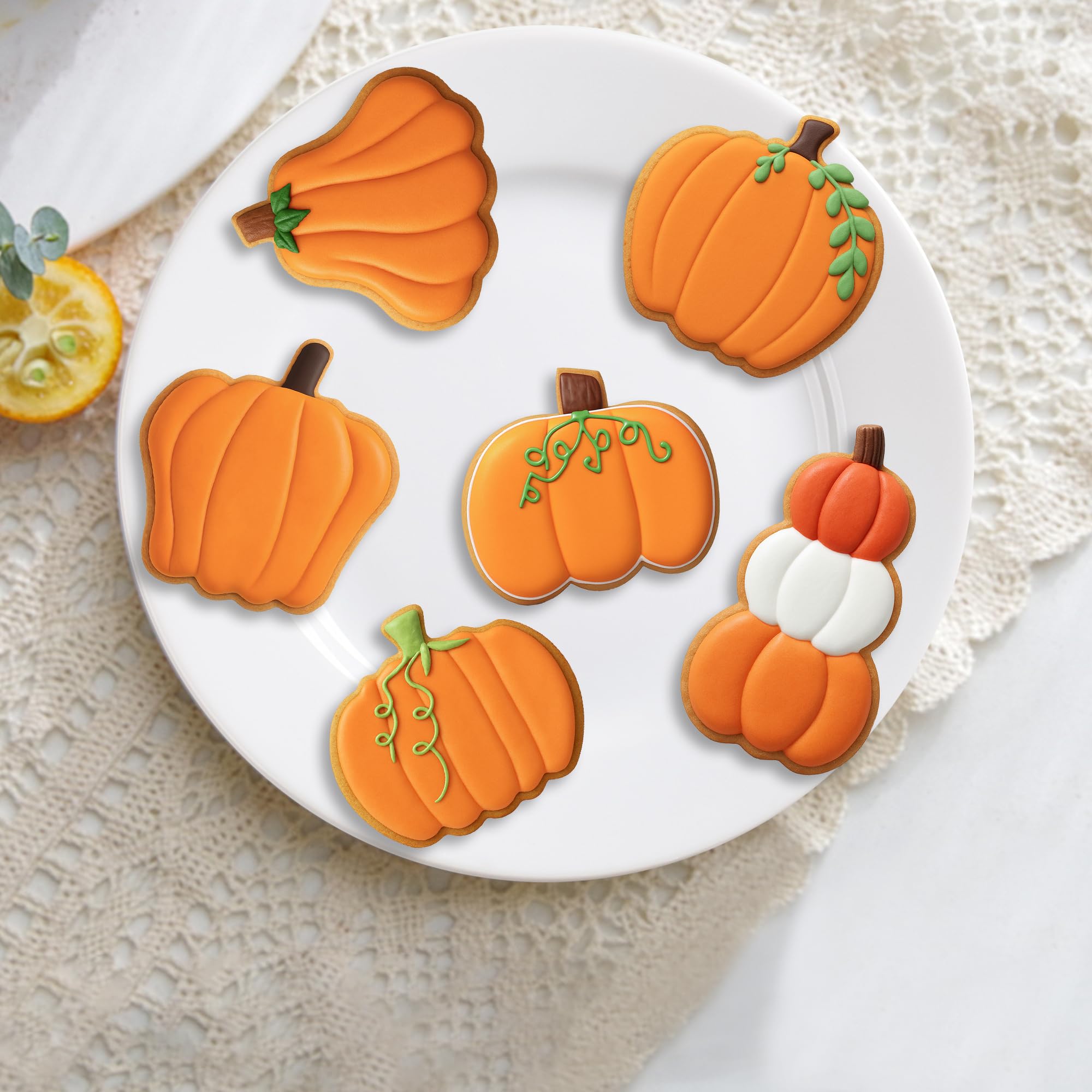 FUSOTO 6PCS Pumpkin Cookie Cutters, 3 Inches Fall Pumpkin Shaped Stainless Steel Cutter - Holiday Halloween Thanksgiving Cookie