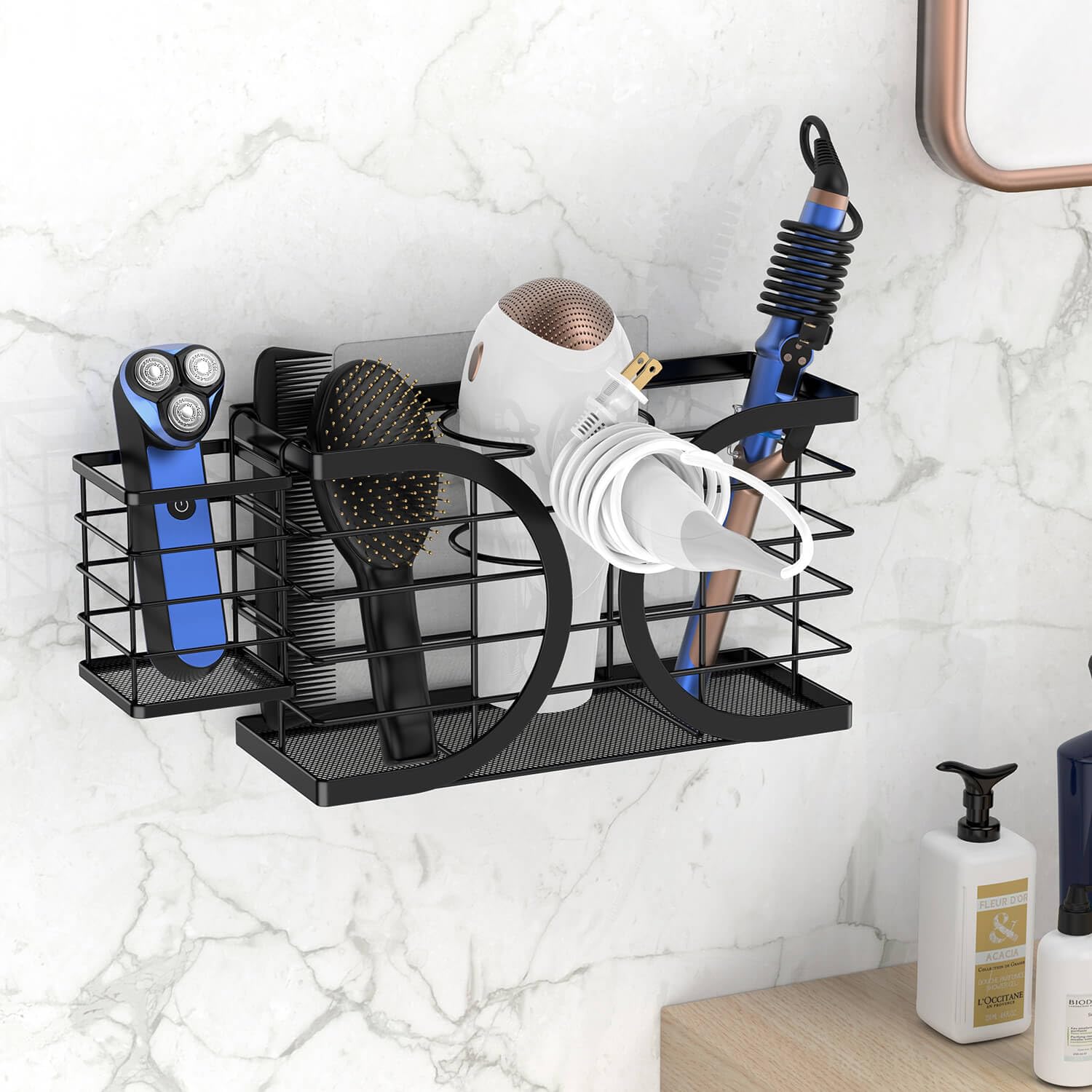 Aolldy Hair Dryer Holder 3In1 Hair Tool Organizer/Wall Mounted,Cabinet Door Or Desk-Based Blow Dryer Holder/Height-Adjustable Cu