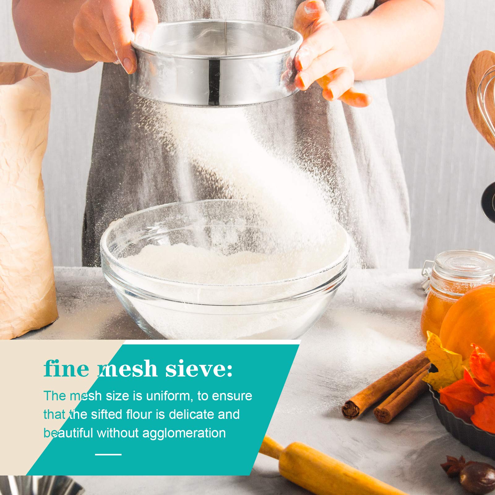 3 Pieces Stainless Steel Round Flour Sifter 6 Inch And 8 Inch 60 Mesh 7 Inch 40 Mesh Sieve Fine Mesh For Bake Decorate Cakes, Pi