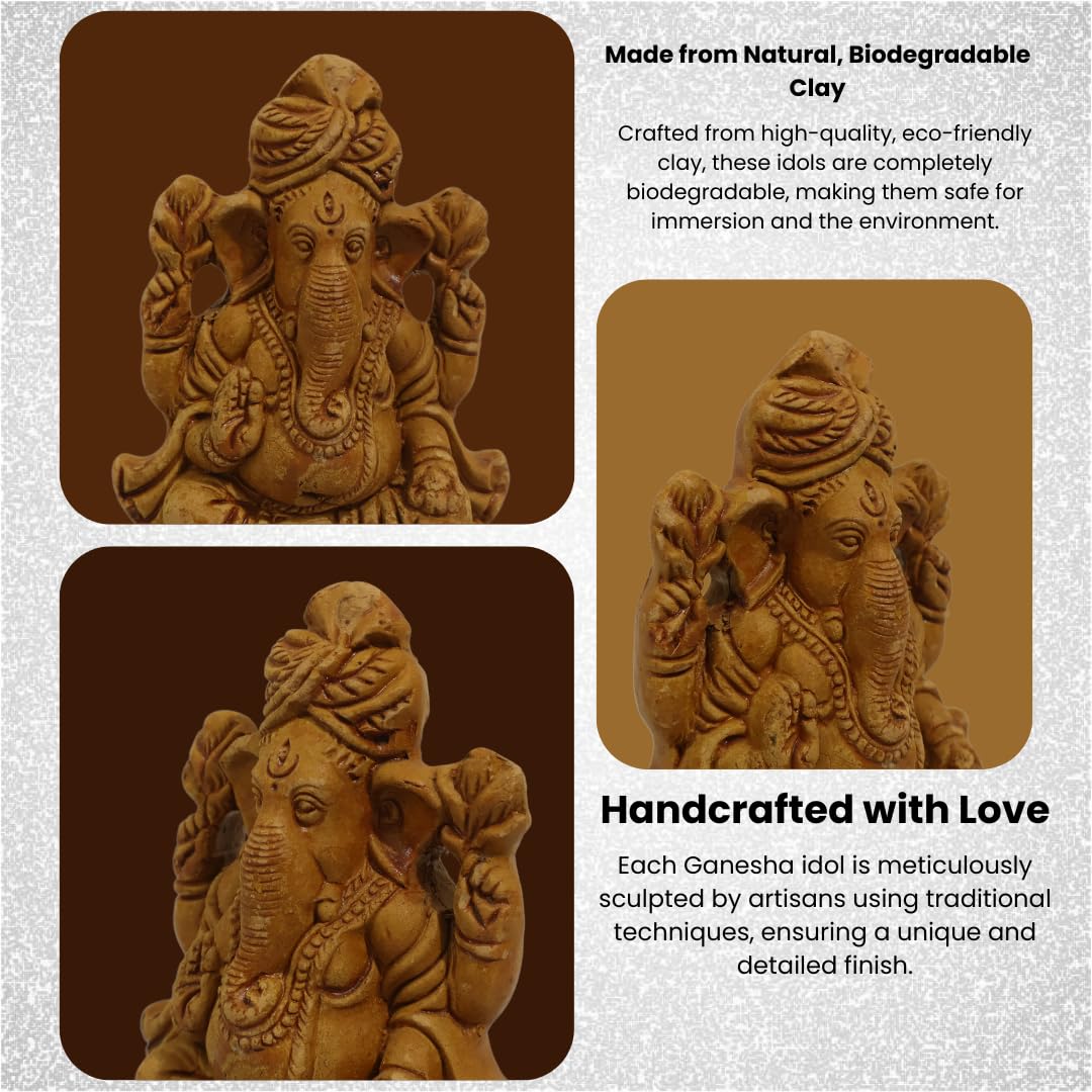 Vasamsa, Ganesha Idol, Eco-Friendly Clay Ganesha Idol For Home Decor, Pooja Room, Handcrafted Ganpati Murti, Small Ganesh Idol |