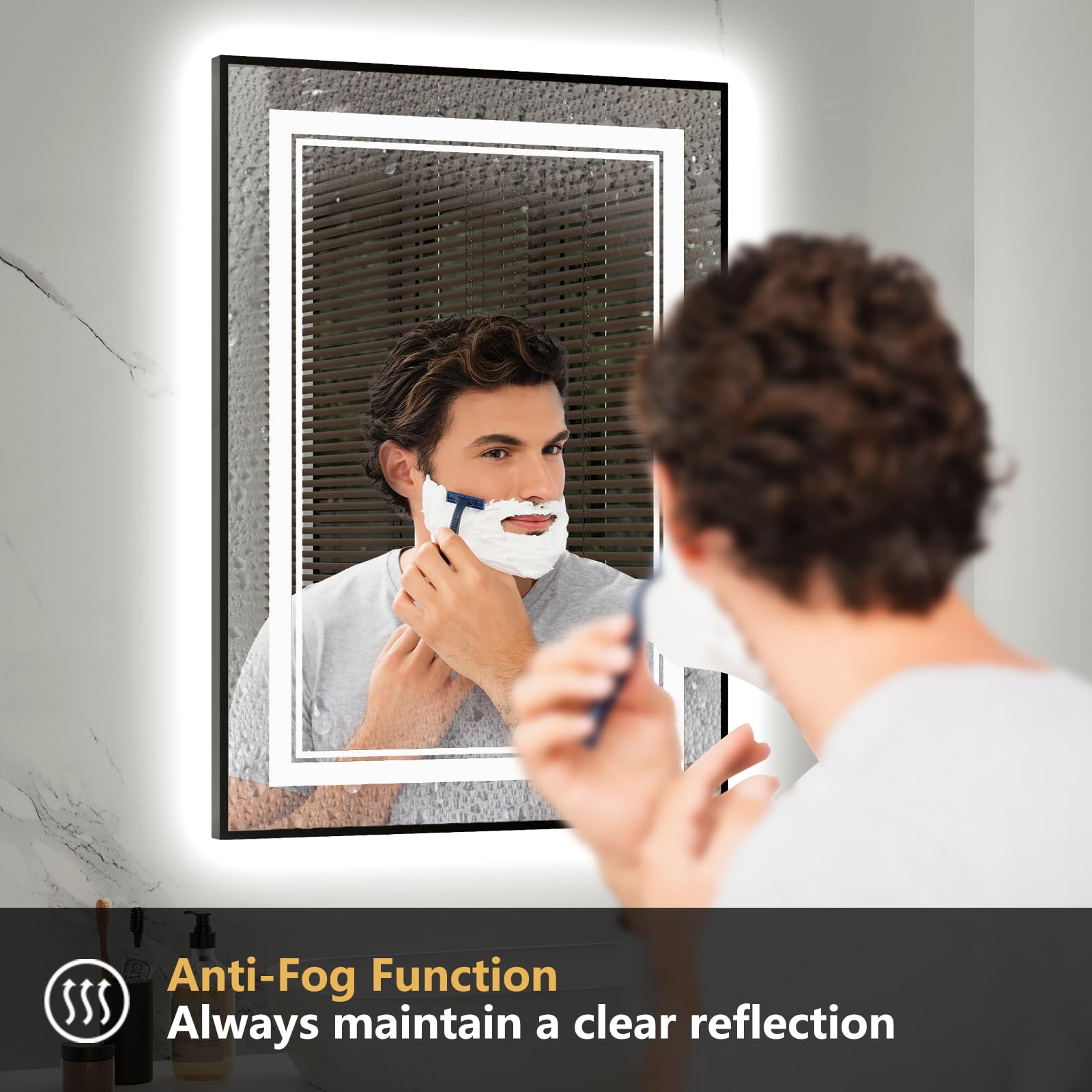Oumusu Led Mirror For Bathroom 20''X28'',Black Led Bathroom Mirror With Front And Backlit,Dual Led Strips,Anti-Fog Bathroom Mirr