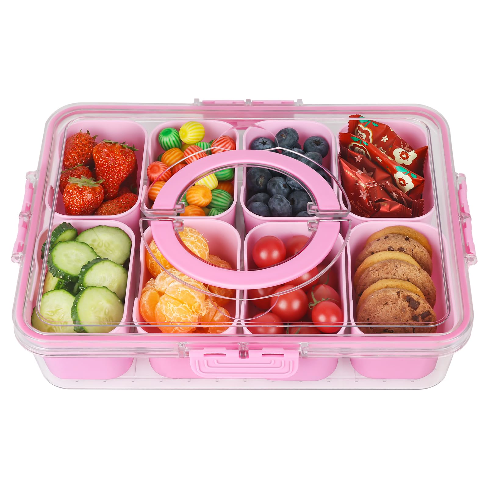 shopwithgreen Divided Serving Tray with Lid and Handle, Portable Snackle Box Charcuterie Container for Party, Veggies, Fruits, N