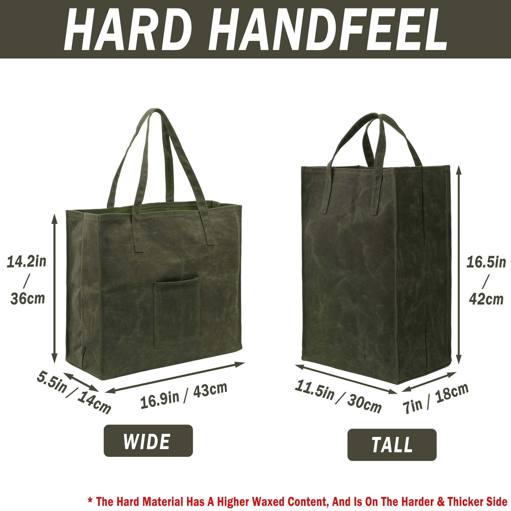 Kaaltisy Waxed Canvas Reusable Grocery Bag Heavy Duty Waterproof Shopping Bag Well Self-Standing Sturdy Farmers Market Bag, Wide