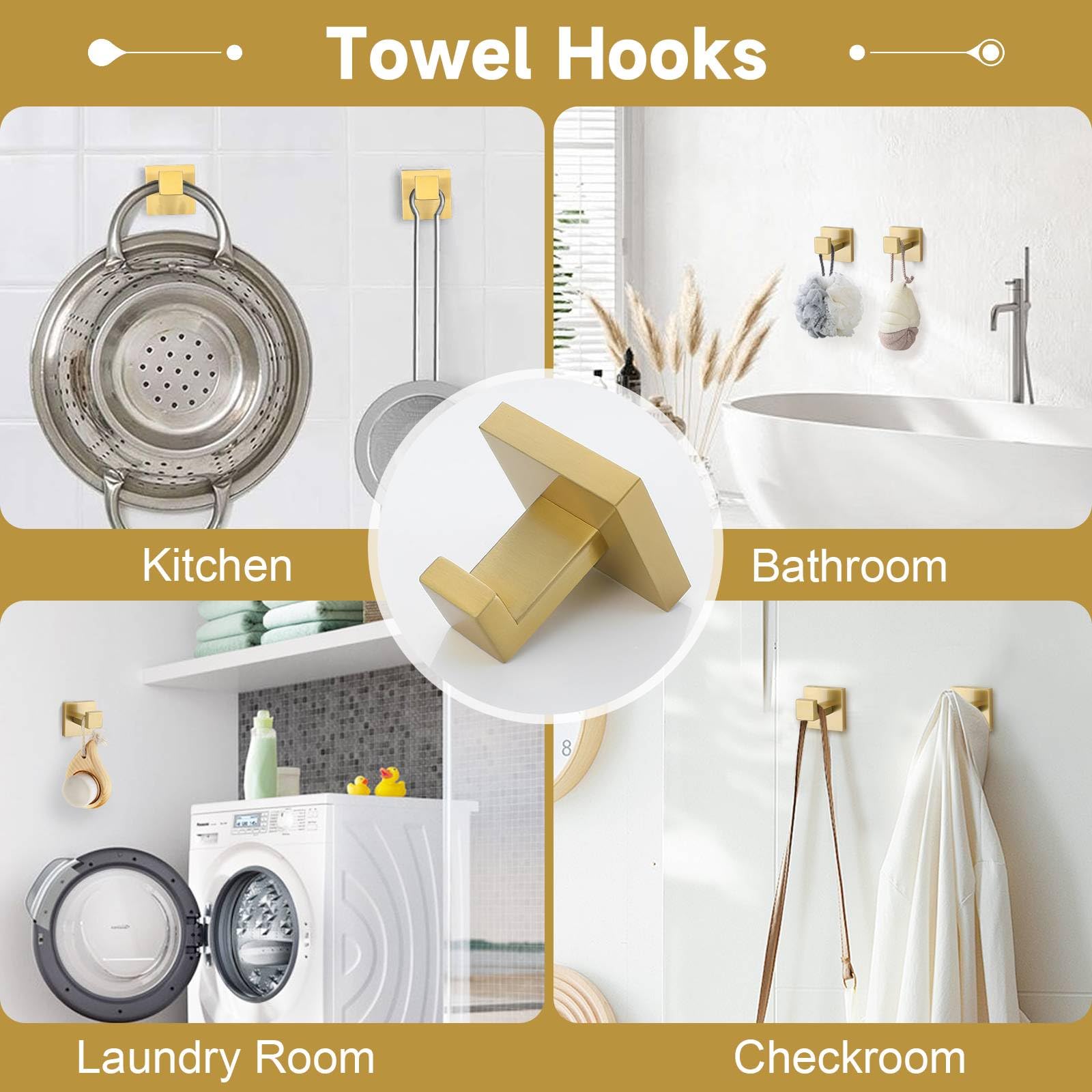 Tnoms Brushed Gold 10 Pieces Bathroom Hardware Accessories Set Towel Bar Set Towel Holder&Racks Set For Bathroom,Sus304 Stainles