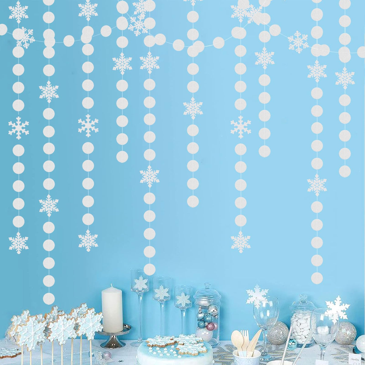 Snowflake Snow White-Silver Christmas Party-Decorations Garland - 61Ft Winter Wonderland Frozen Hanging Paper Streamers Banner,B