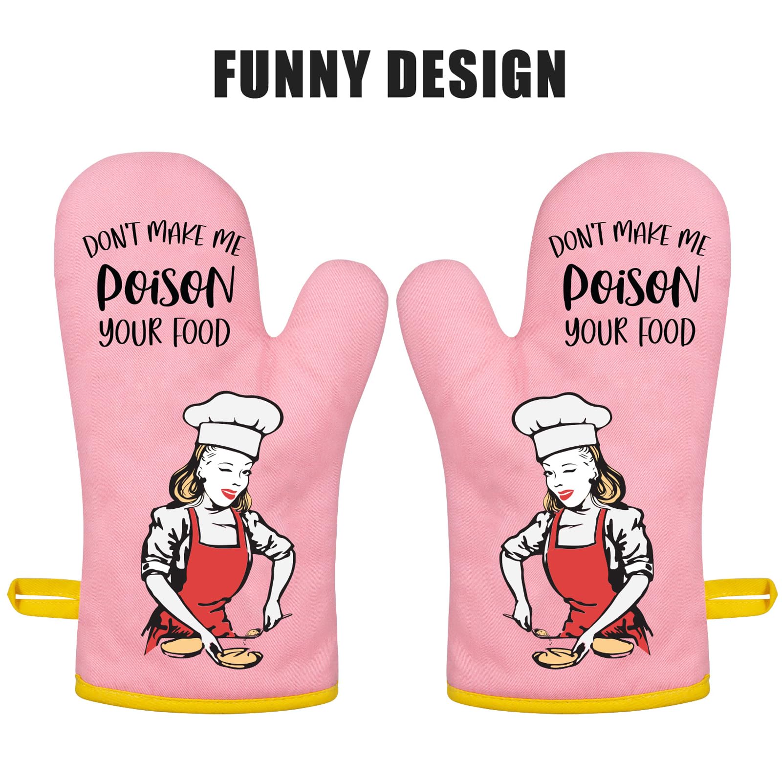 Miracu Funny Oven Mitts For Women, Fun Pink Cute Oven Mitt Set, Retro Baking Kitchen Mittens - Valentines, Unique House Warming,