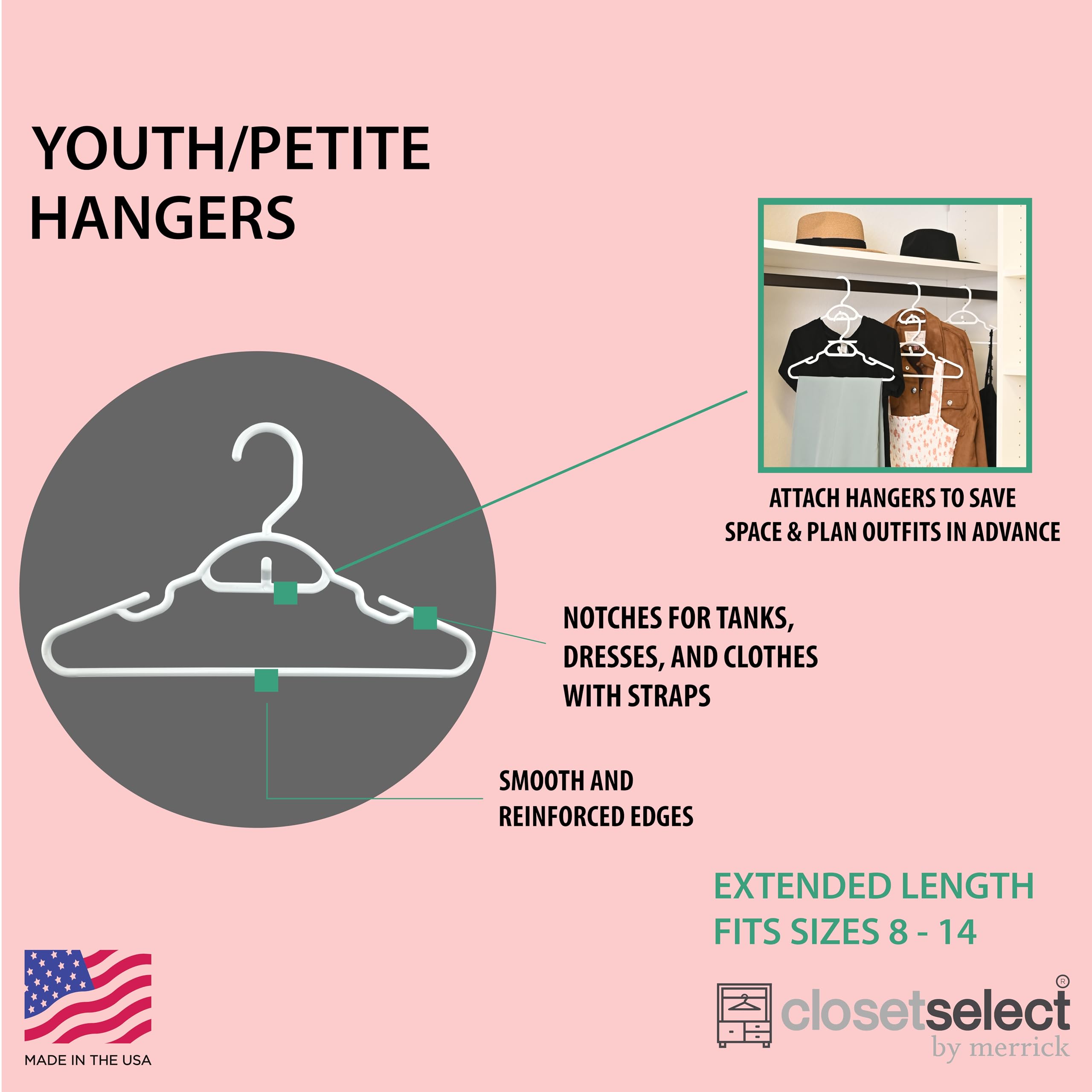 30 Pk Grey Youth Petite Plastic Hangers For Children Clothes Sizes 8 To 14, Petite, Teen, Preteen, Junior, 30 Pack (Grey)