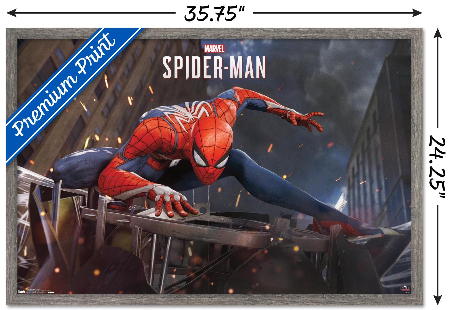 Trends International Marvel Comics - Spider-Man - Action Wall Poster, 22.375'' X 34'', Barnwood Framed Version