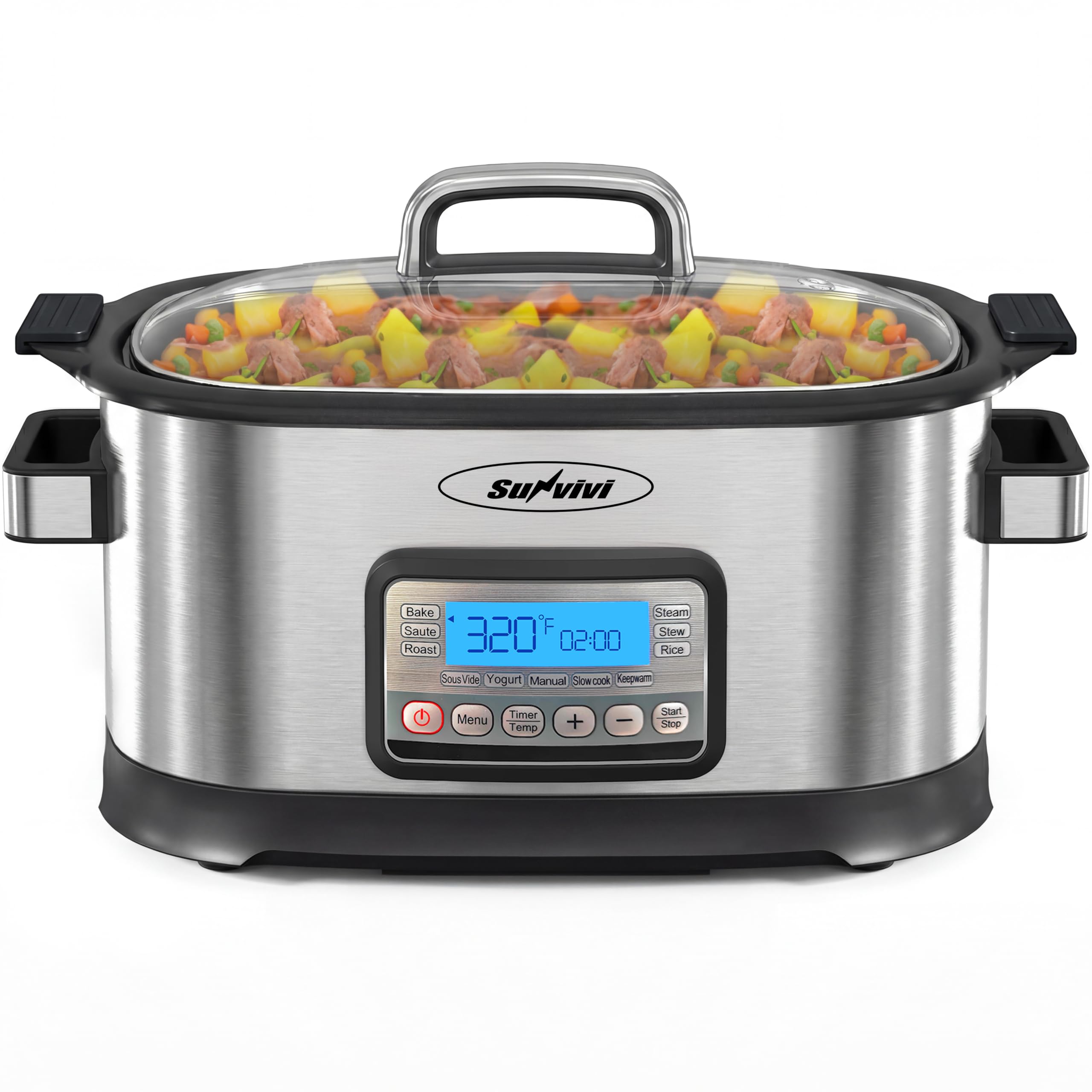 Sunvivi 12in1 Programmable Slow Cooker 6.5QT with Timer & Keep Warm