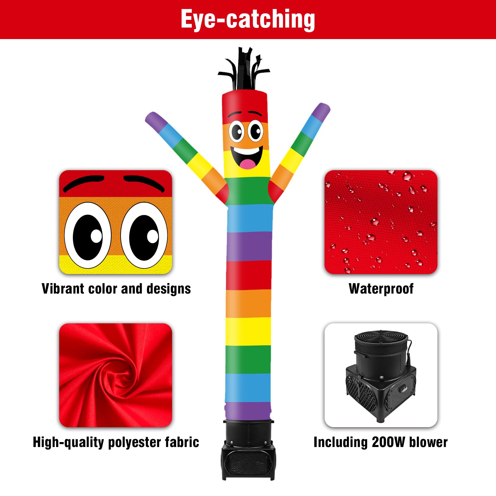 GOODENY 7FT Tall Inflatable Tube Man Wacky Wavy Dancing Guy with Weather-Resistant Blower (9  Diameter) for Outdoor Decoration A