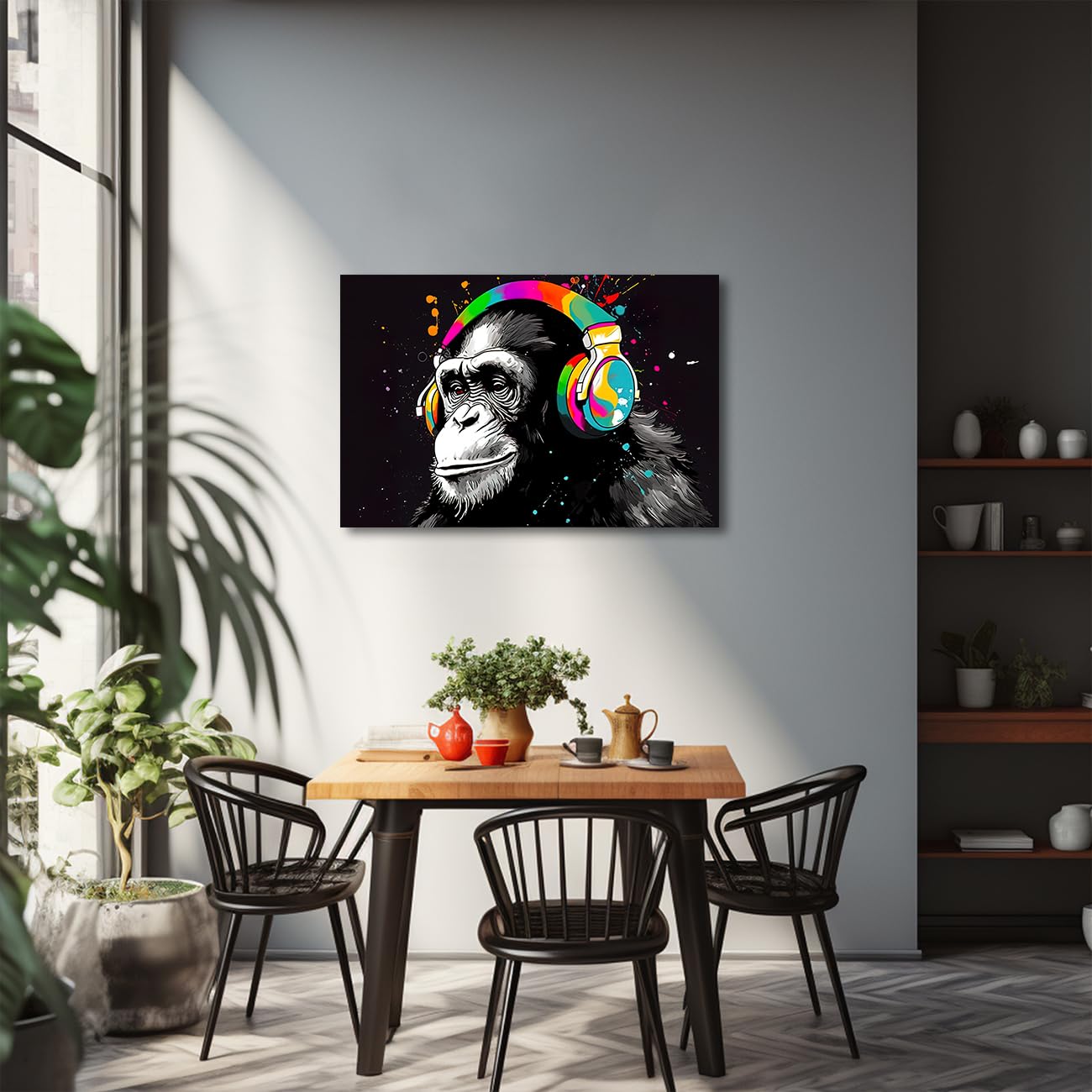 Lzimu Cool Monkey Wall Art Monkey Chimps With Headphones Animal Canvas Painting Music Dj Gorilla Posters Prints For Teen Boys Be