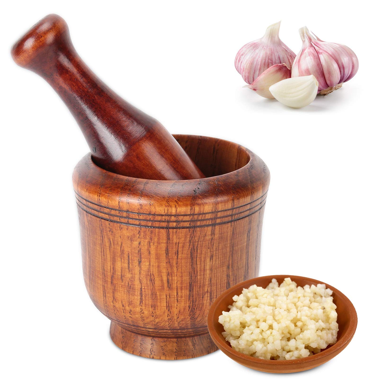 Luvitory Mortar And Pestle Set, Wooden Spice Grinder Manual Garlic Masher Pepper Press Ginger Crusher Herb Spices Grinder Set Ki