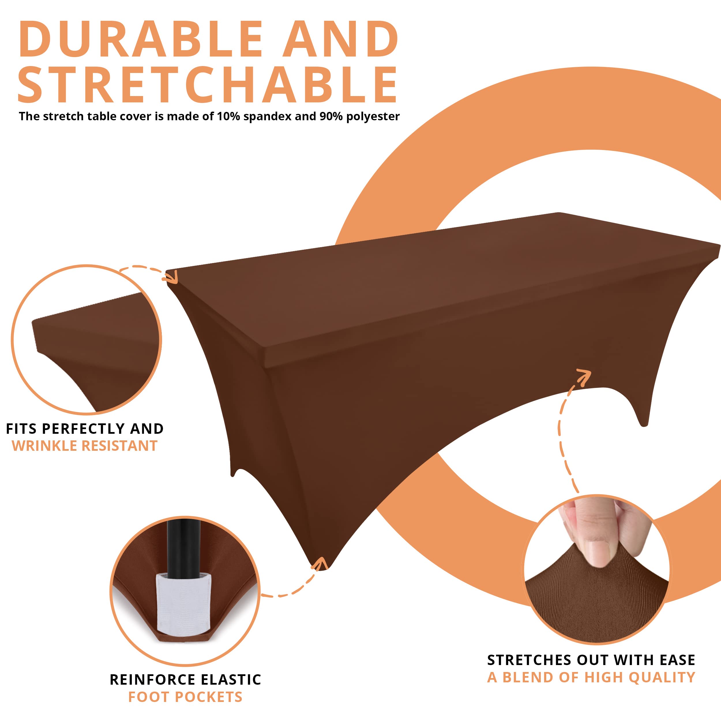 Utopia Kitchen Spandex Tablecloth 2 Pack 6FT  Light coffee] Tight  Fitted  Washable and Wrinkle Resistant Stretch Rectangular Patio Table cover for Event  Wedding & Parties 72Lx30Wx30H Inch]