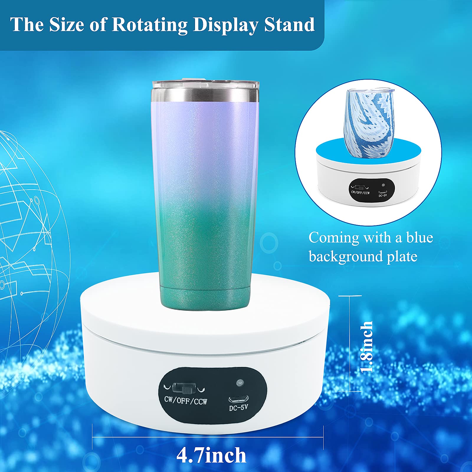 Riomh Turner Cup Display Stand for Epoxy Glitter Tumbler  360 Degree Automatic Mute Rotating Turntable  Bling Bling Tumbler Making Supplies Spinner