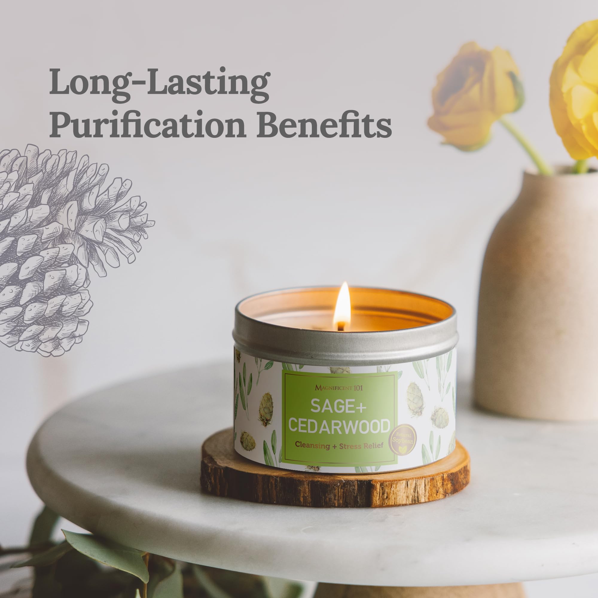 SAGE + Cedarwood Aromatherapy Candle for House Energy Cleansing and Stress Relief, Banishes Negative Energy I Purification and C