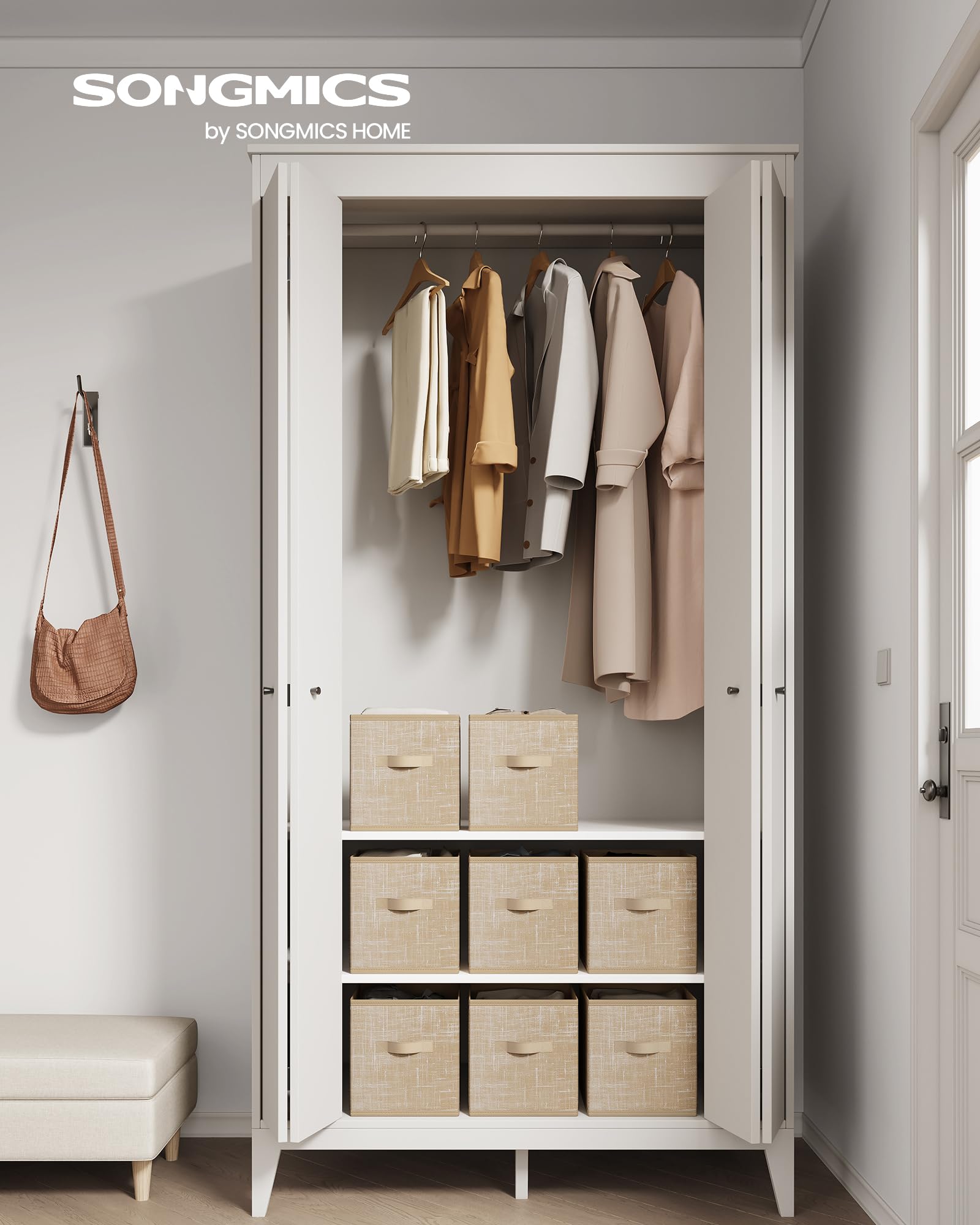 Songmics Storage Cubes, 11-Inch Non-Woven Fabric Bins With Double Handles, Set Of 8, Closet Organizers For Shelves, Foldable, Fo