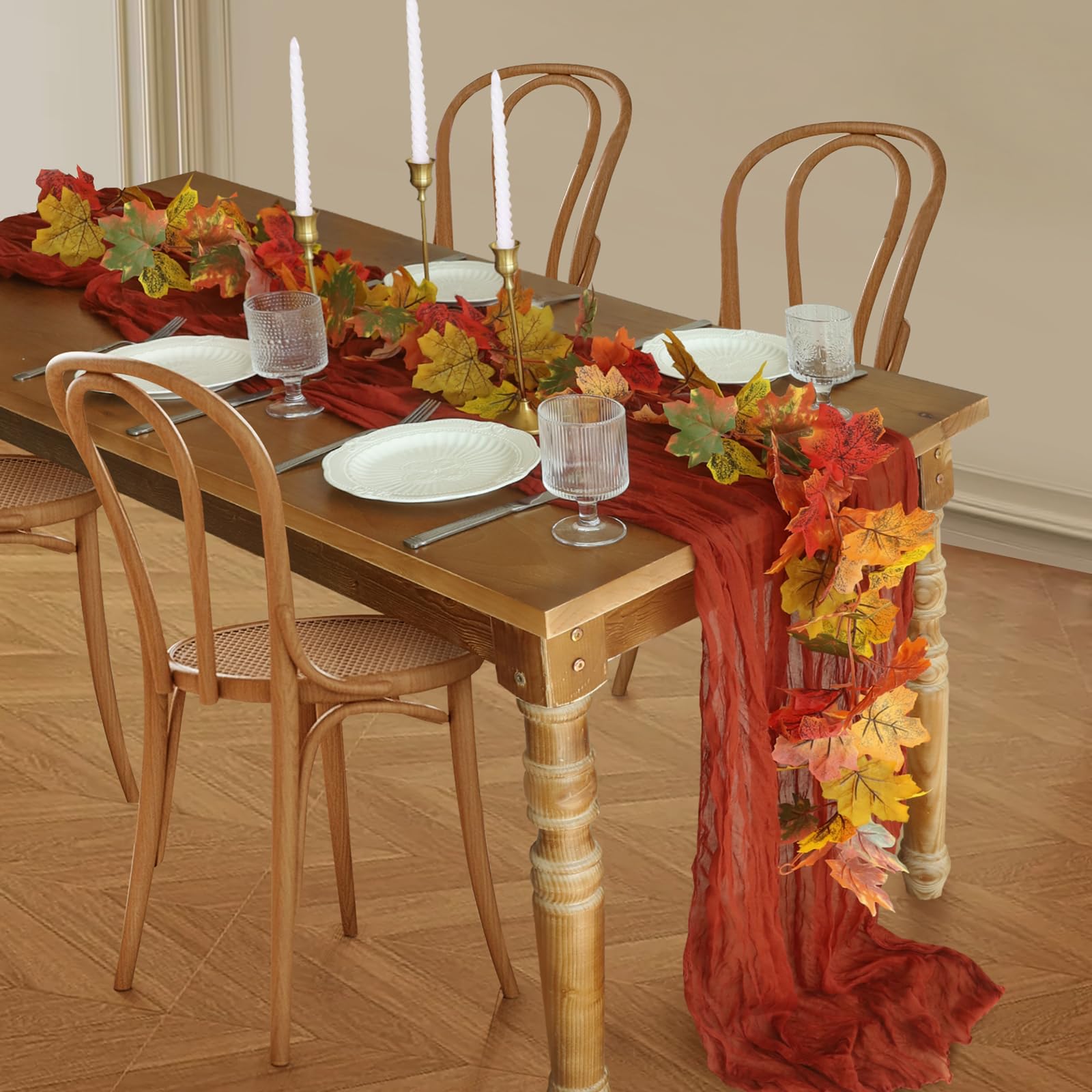 Fall Table Runner, 10FT Thanksgiving Cheesecloth Table Runner 35*120inch Terracotta Table Runners for Fall Wedding Baby Shower F