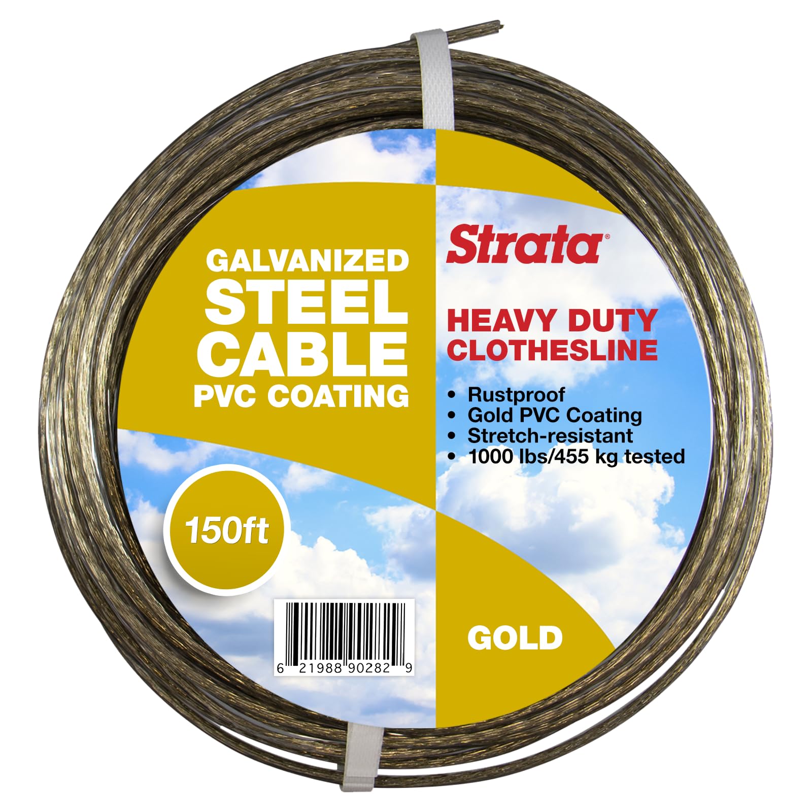 Strata 150 Feet Clothesline Outdoor Heavy Duty Galvanized Wire Steel Cable, Gold Pvc Coating - Clothes Line Wires For Outside La
