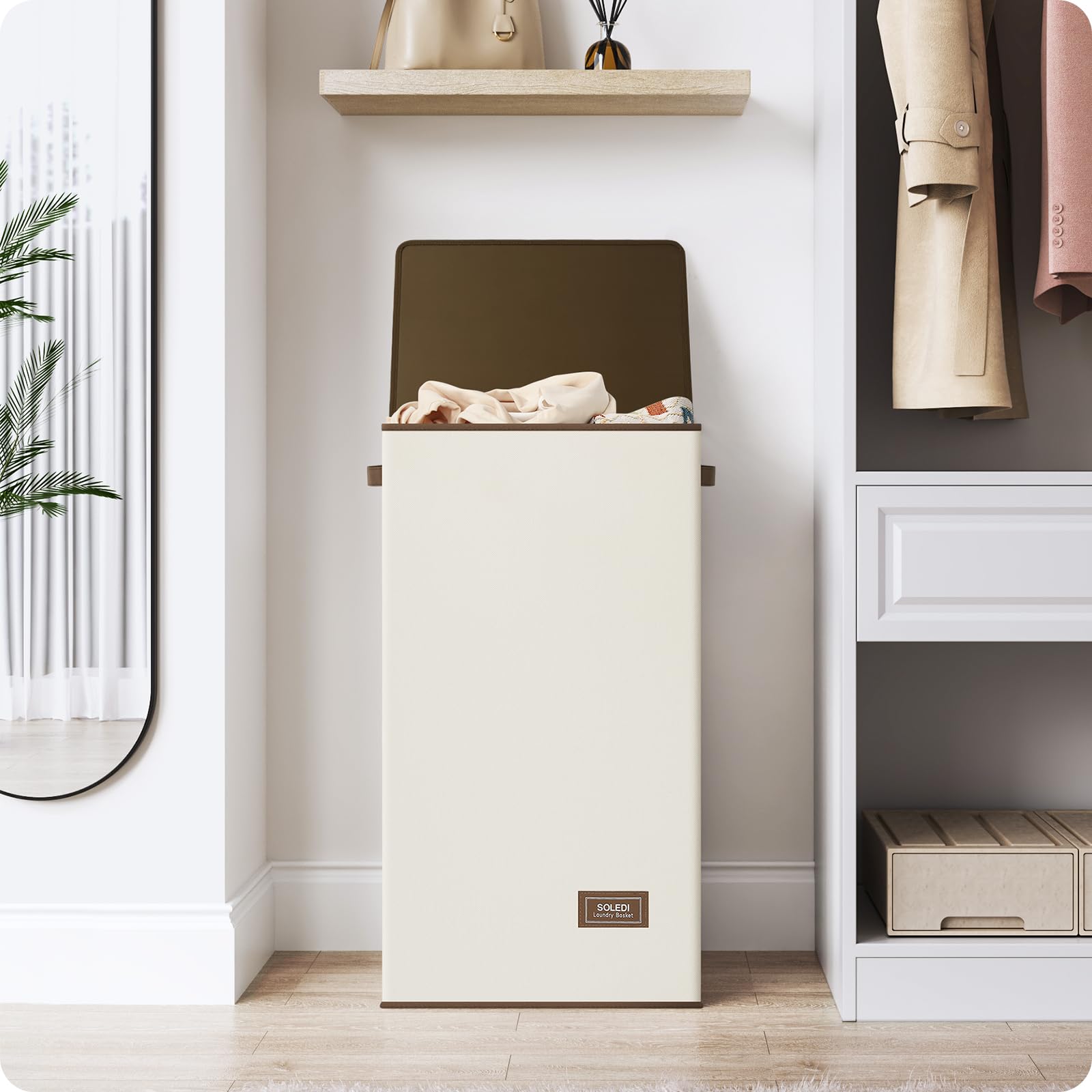 SOLEDI Laundry Hamper with Lid - 100L XL - Large Laundry Basket with Removable Bag  Collapsible Laundry Baskets  Convenient Storage - Hampers for Laundry for Bedroom  Bathroom  Closet  Dorm  Off-White