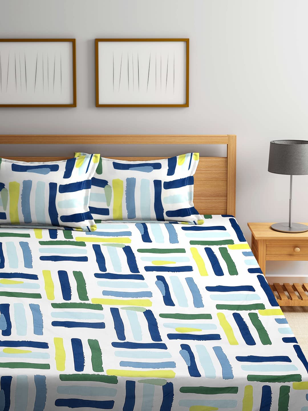 T Tungol Cotton Feel Glace Cotton Elastic Fitted Printed Queen Size Double Bed Bedsheet With 2 Pillow Cover (72X72X6,Fits Upt