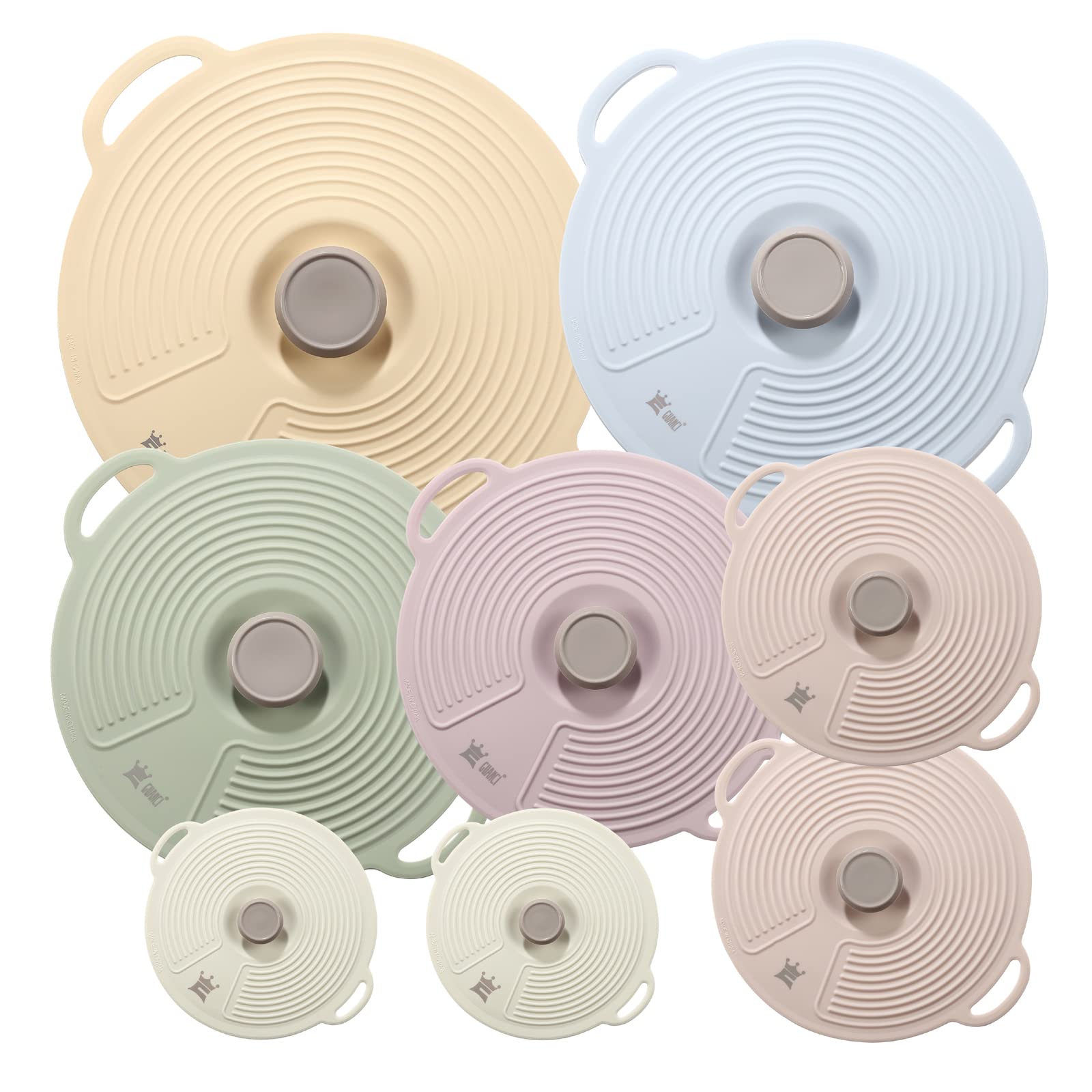 GUANCI Silicone Lids for Bowl 8 Pack, Microwave Splatter Cover with 6 Sizes Reusable Heat Resistant Lids Fits Cups, Bowls, Plate
