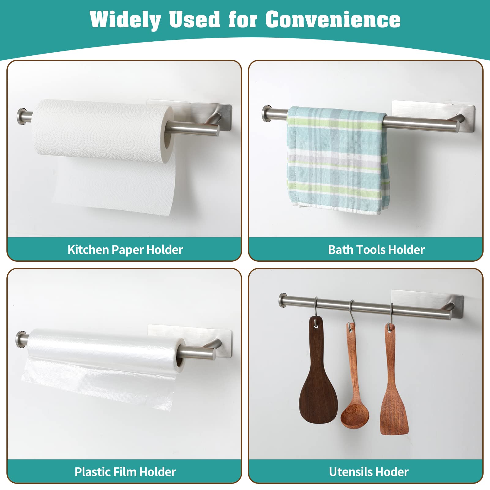 Theaoo Under Cabinet Paper Towel Holder For Kitchen, Adhesive Paper Towel Roll Rack For Bathroom Towel, Sus304 Stainless Steel W
