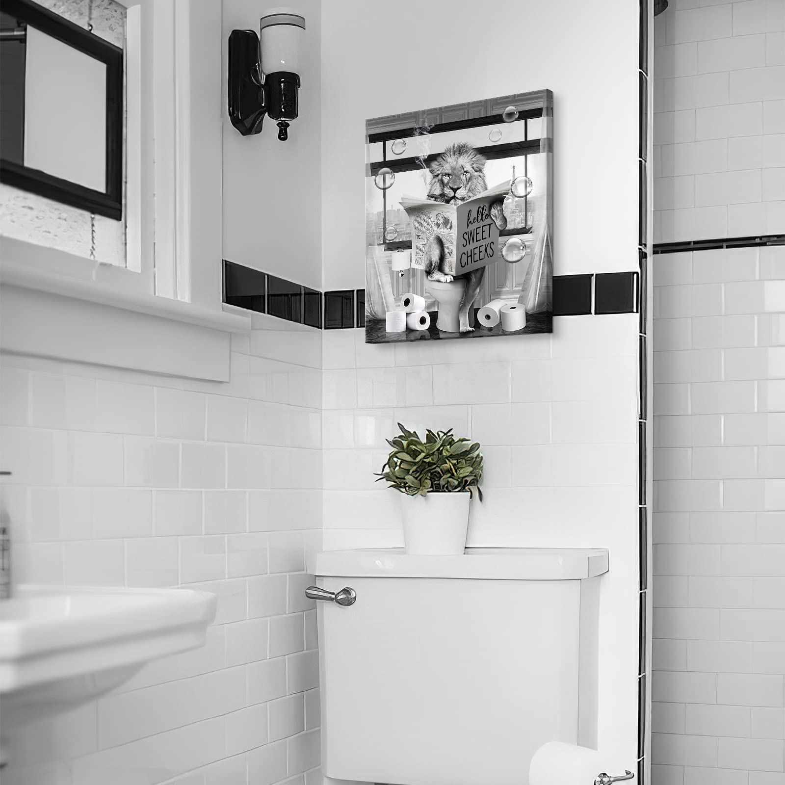 Funny Lion Wall Art Black And White Lion Bathroom Print Farmhouse Bathroom Animals Wall Decor Lion Sitting In Toilet Reading New