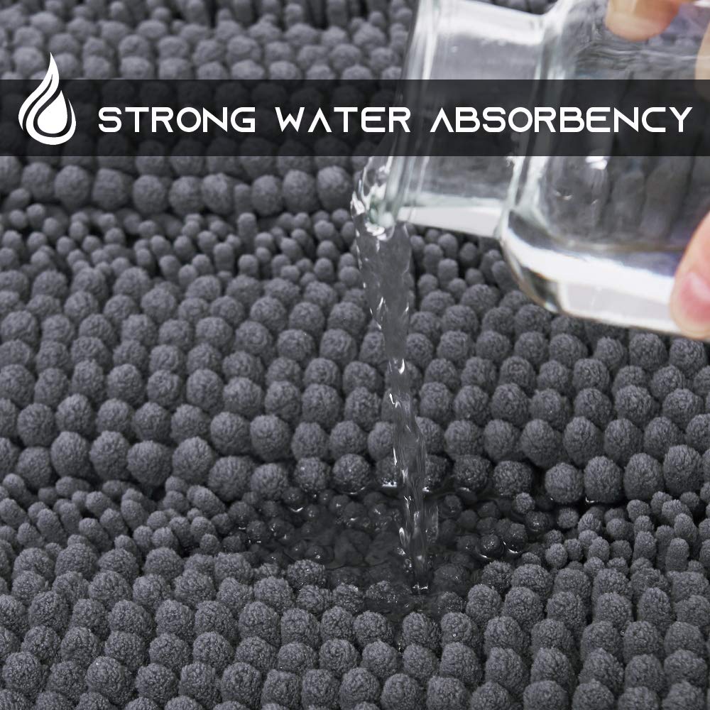 NICETOWN Grey Bathroom Runner Rug  Extra Thick Oversize Bath Mat for Bathroom  Anti-Slip Soft Plush Chenille Shaggy Extra Long Living Room Bedroom Water Absorbent Floor Carpet (60 '' x 24 '')