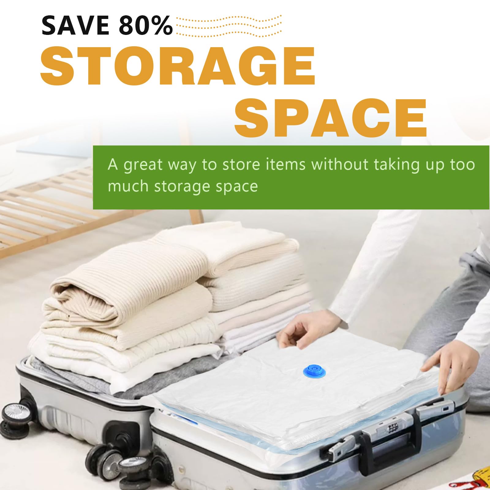 Bamcoo Vacuum Storage Bags With Electric Pump, 8 Pack (4 Jumbo 4 Large Vacuum Seal Bags For Clothing) Storage Bags Vacuum Sealed