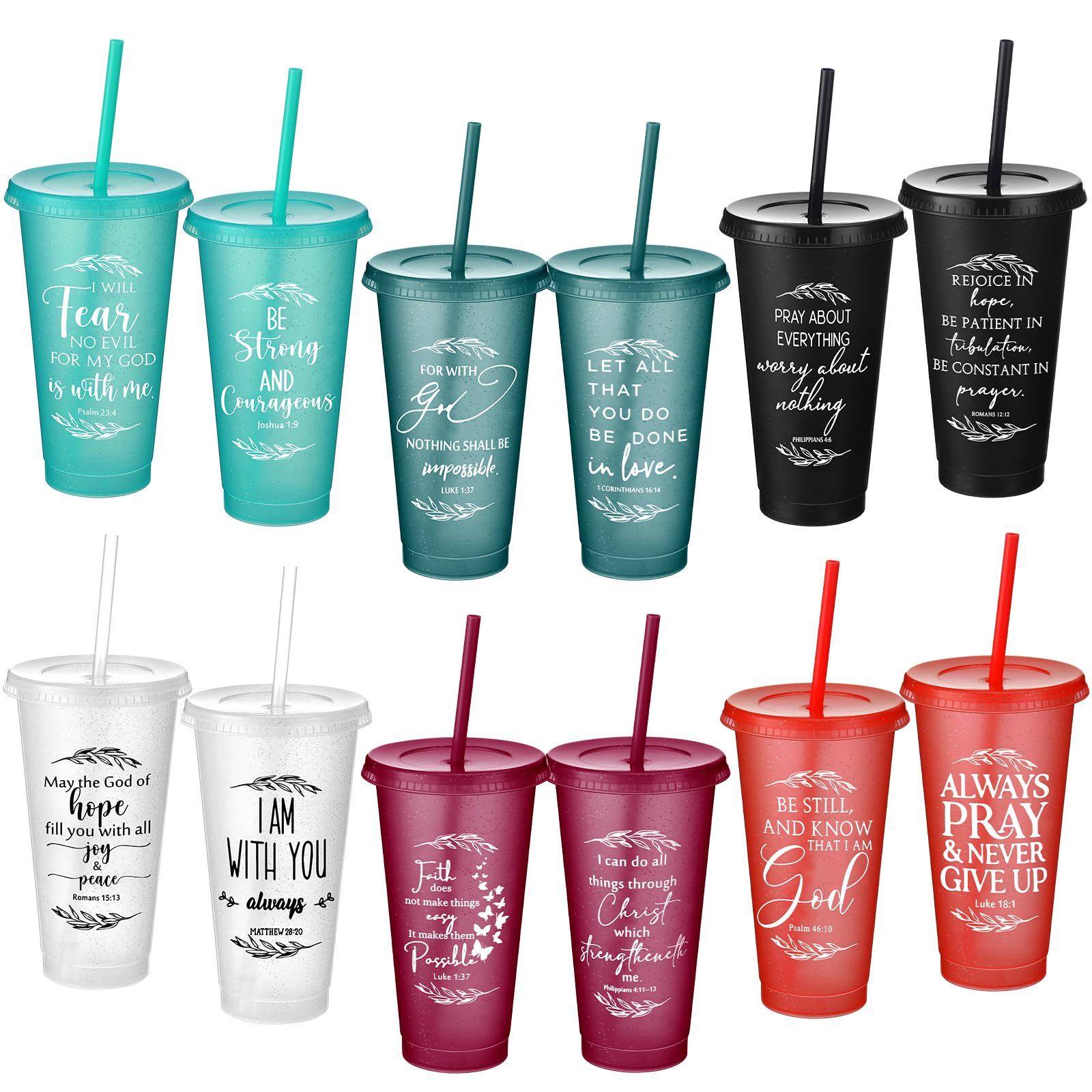 Havawish 12 Pcs Fathers Day Christian Tumbler Gift Bulk Religious Inspirational 24 oz Drinking Jesus Cup with Lid Straw Bible Ve