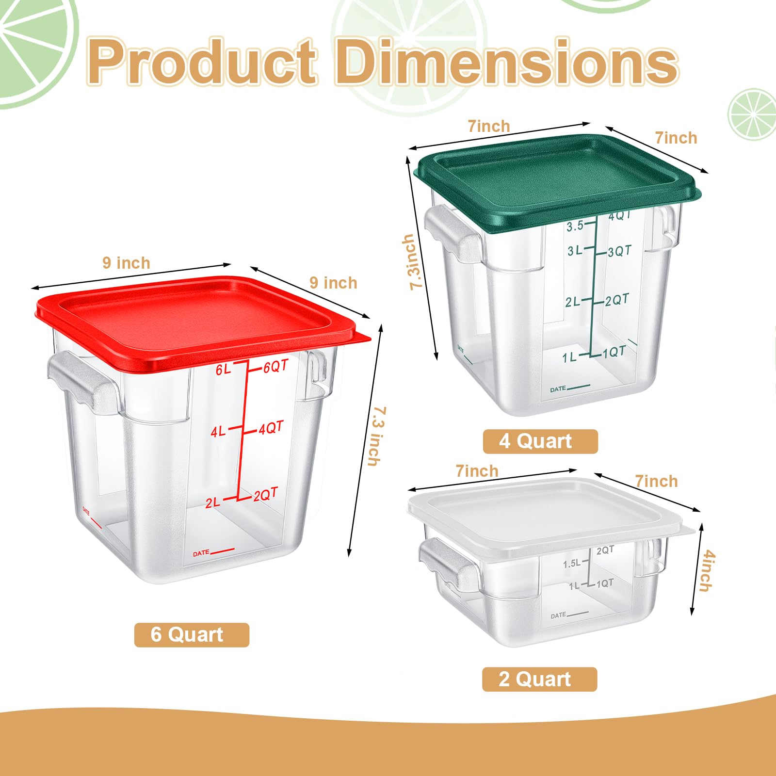 Tioncy Food Storage Container With Lids Set 2 Qt 4 Qt 6 Qt Square Clear Commercial Containers With Scales Handles For Home Resta