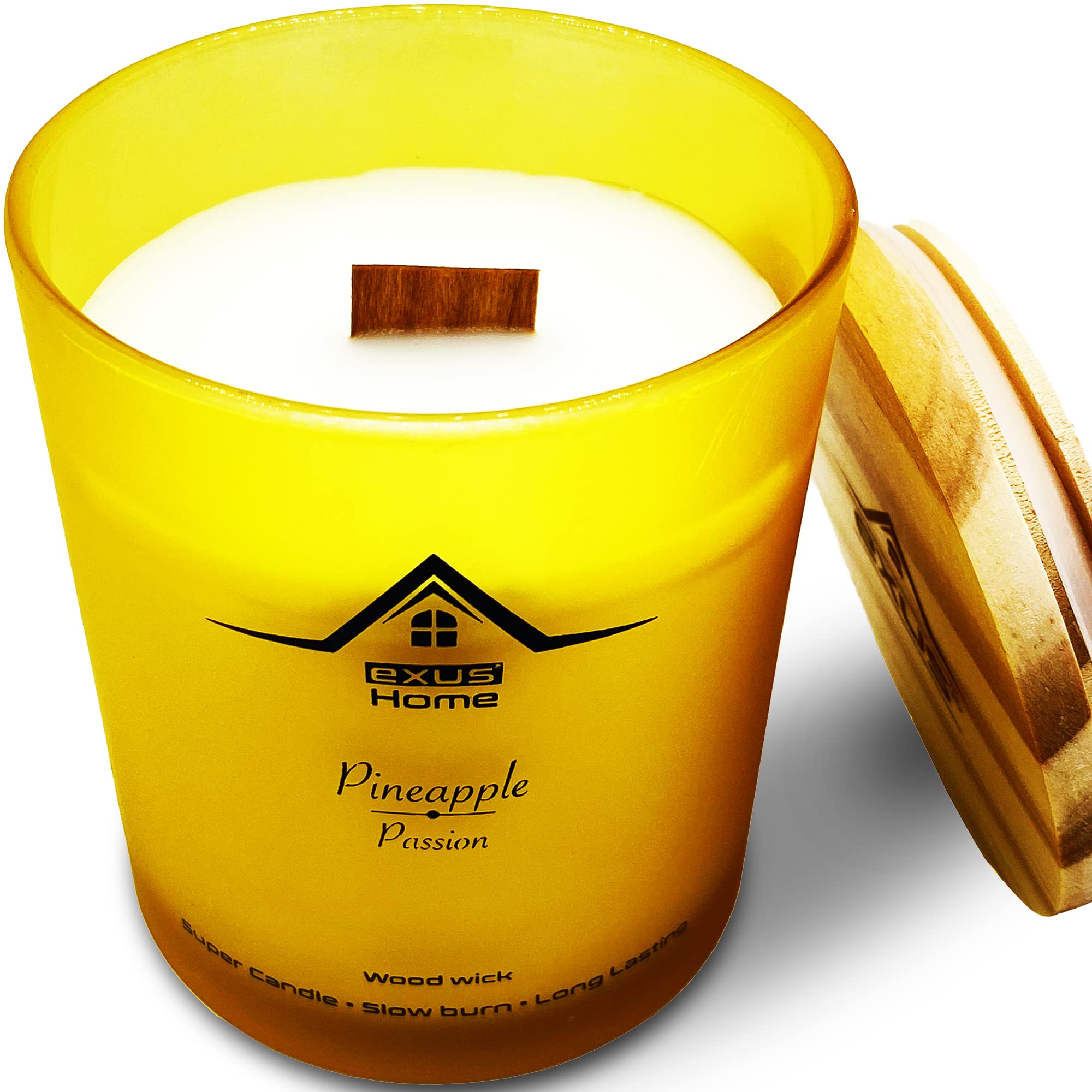 Exus Hand Crafted, Odor Eliminator, Strong Scent, 100% Natural Soy Wax, Wood Wick, Non-Toxic Candle (Pineapple/Passion)
