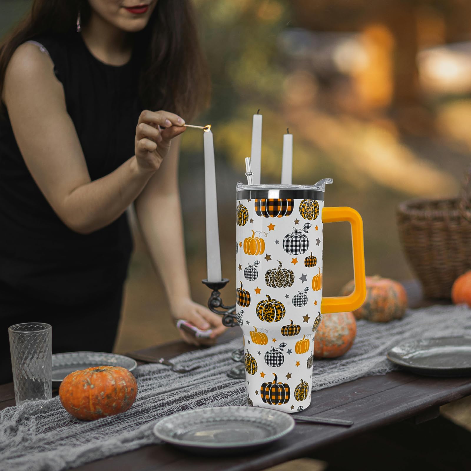 Nqhsionv Fall Tumbler 40 oz Thanksgiving Cup Pumpkin Coffee Travel Mug Autumn Stainless Steel Insulated Cups Water Bottler with