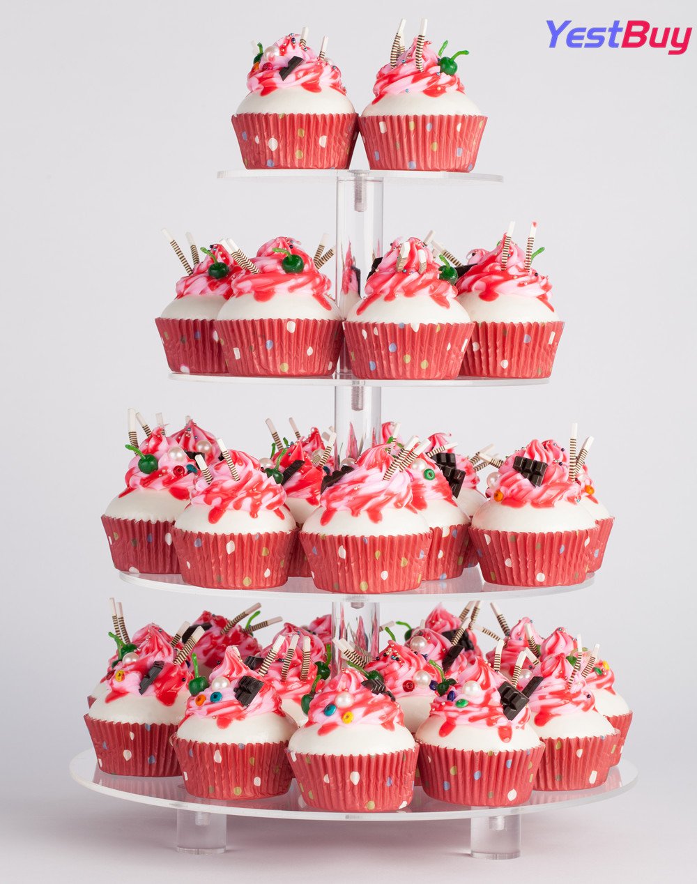 YestBuy 4 Tier Round Acrylic Cupcake Stand with Base  Premium Cupcake Holder  Acrylic Cupcake Tower Display Cady Bar Party D