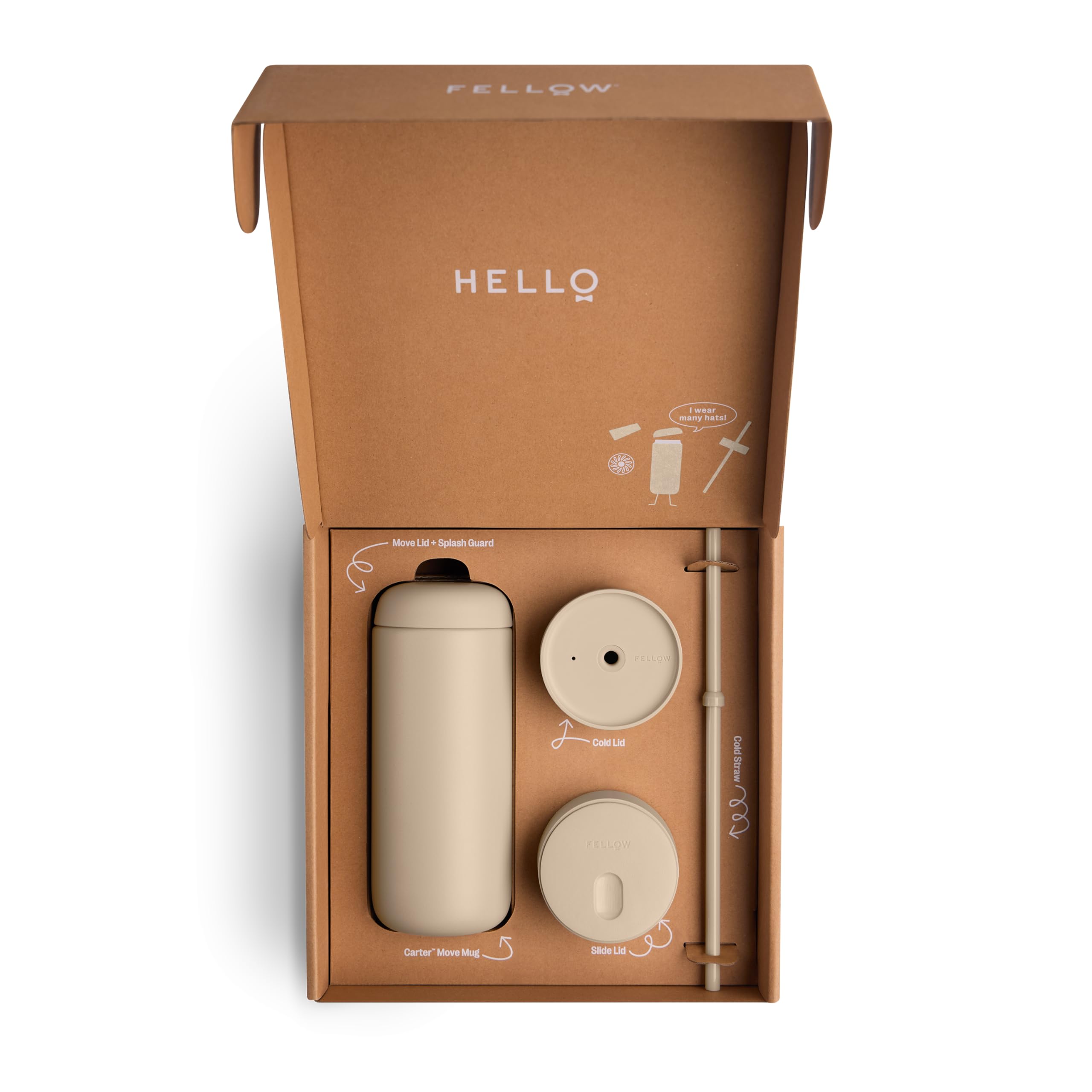 Fellow 16 oz Carter Bundle (3 in 1) Travel Mug with Slide-Lock, Move & Cold Lids with Straw - To-Go Coffee Tumbler, Ceramic Inte